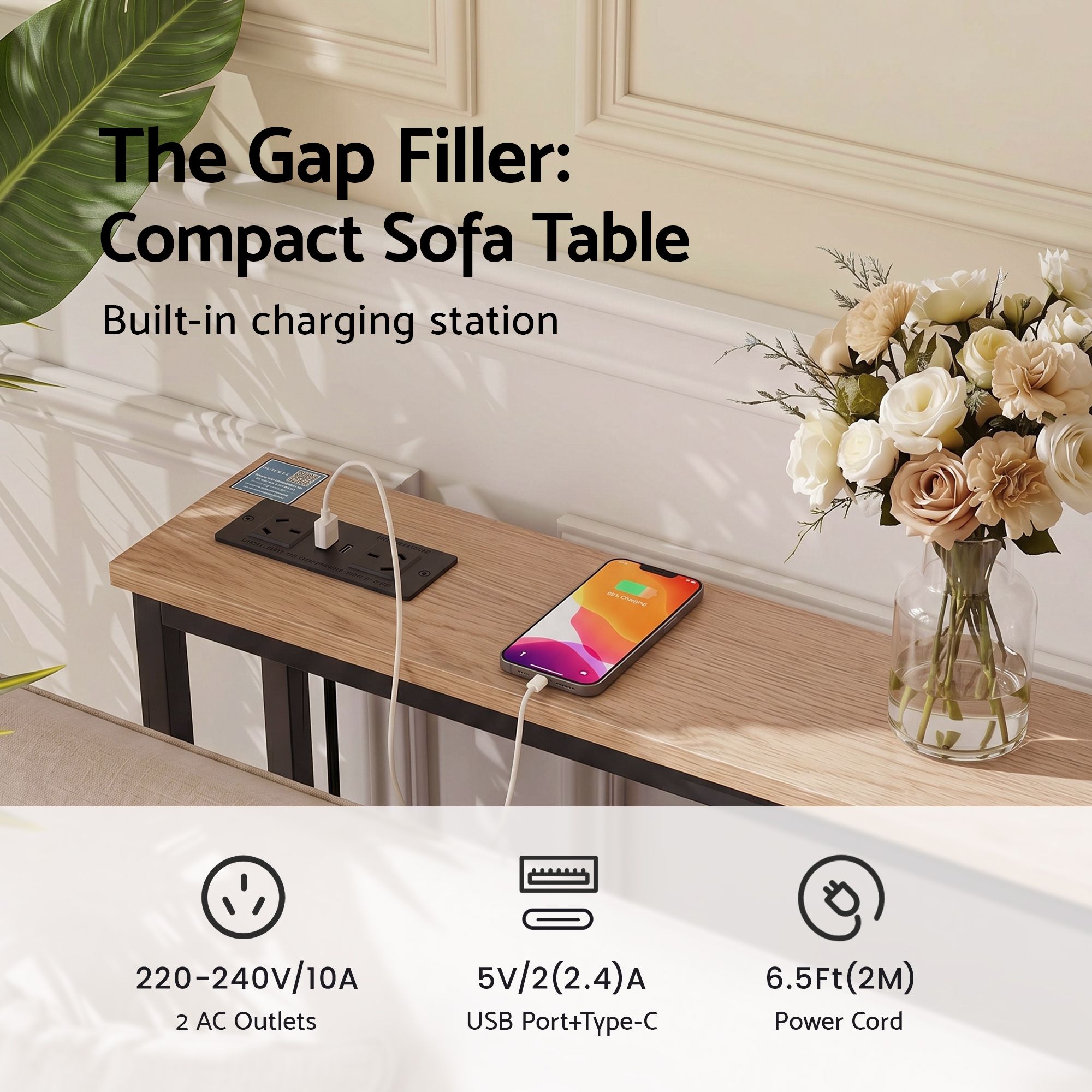 Artiss Console Table Entryway Hallway Display Desk Charging Station Wood - Image 5