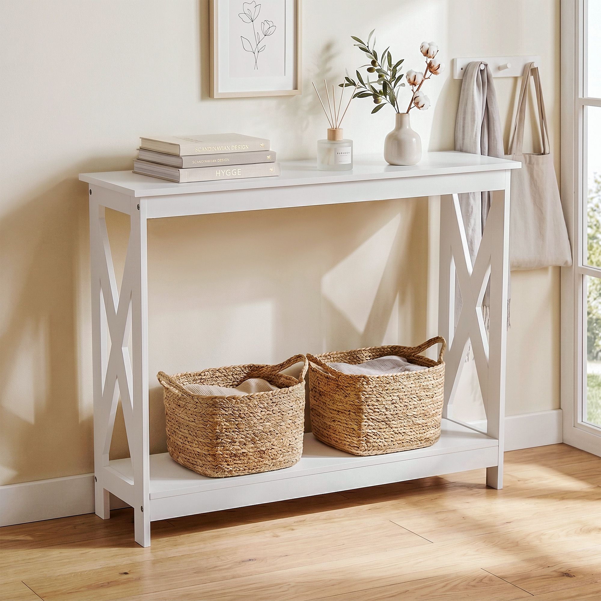 Artiss Console Table Entryway Hallway Display 2-Tier Narrow Sofa Table 100CM White - Image 1