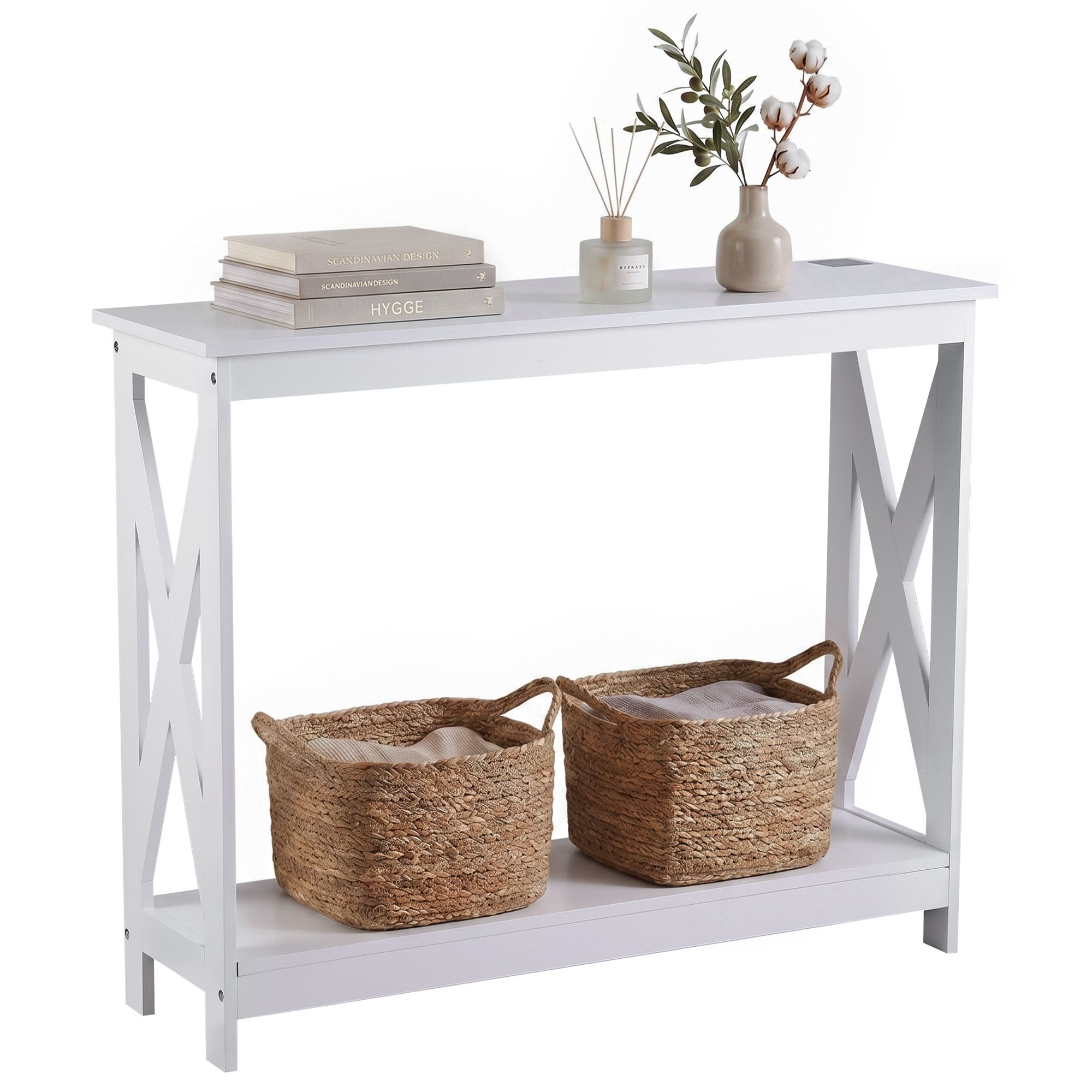 Artiss Console Table Entryway Hallway Display 2-Tier Narrow Sofa Table 100CM White - Image 2