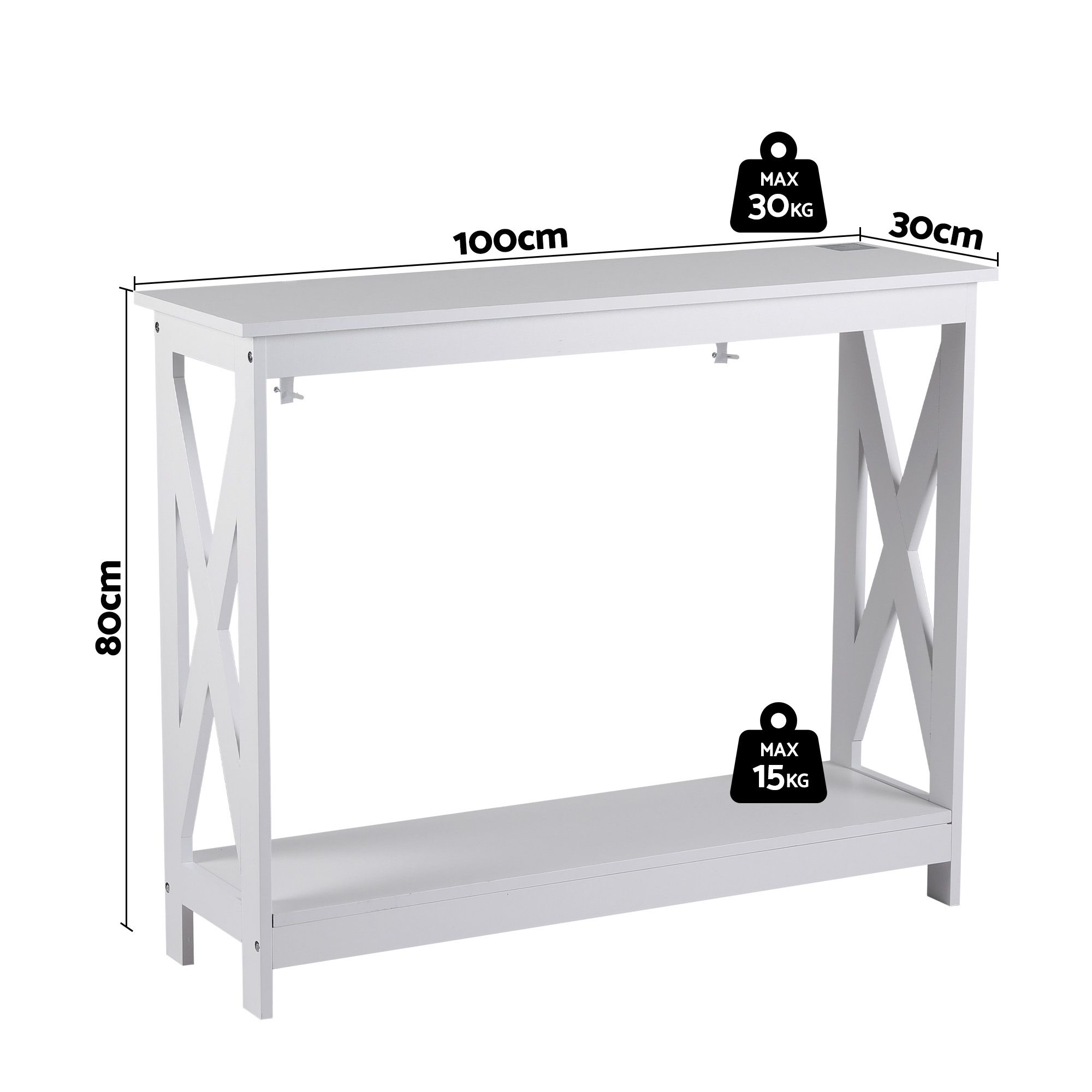 Artiss Console Table Entryway Hallway Display 2-Tier Narrow Sofa Table 100CM White - Image 3