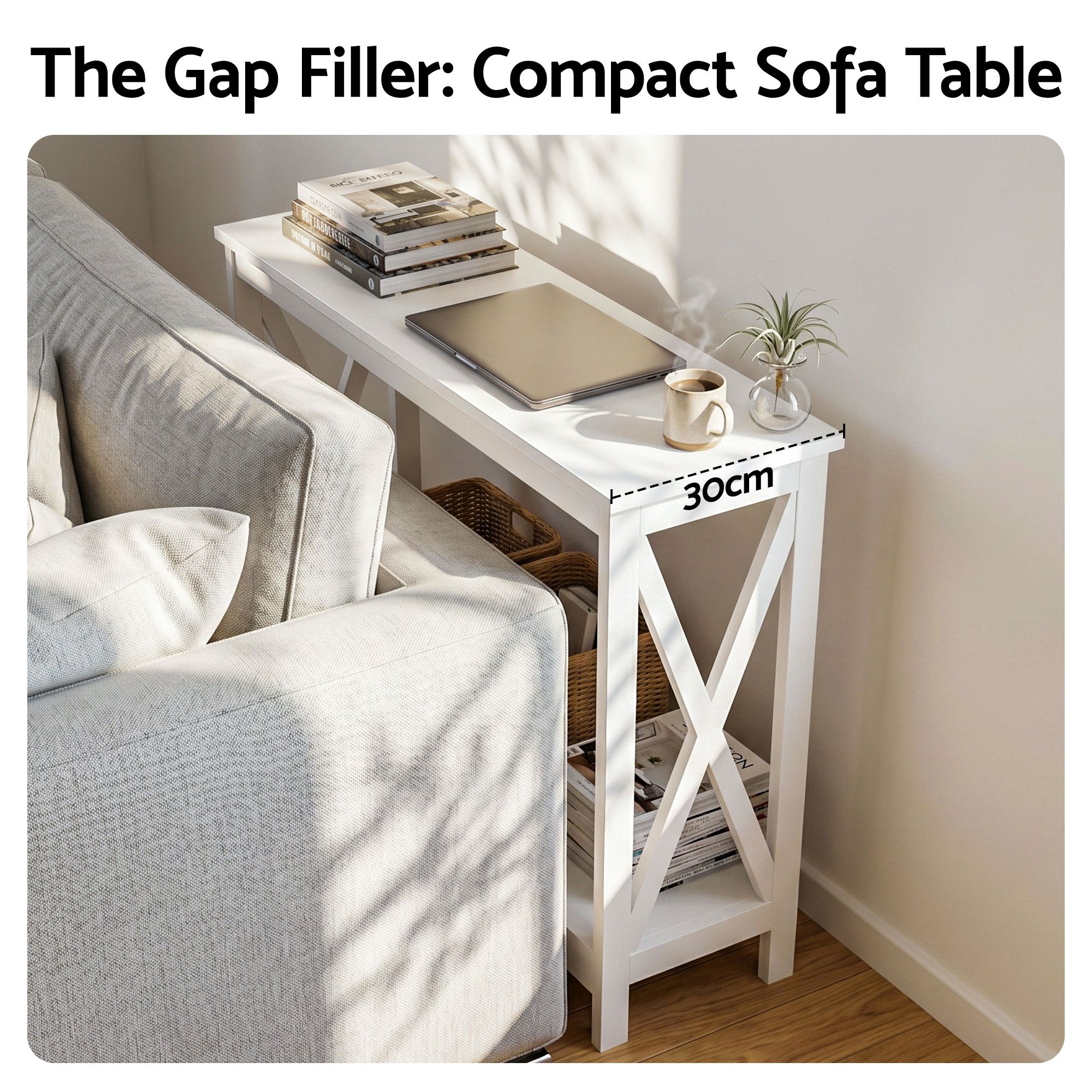 Artiss Console Table Entryway Hallway Display 2-Tier Narrow Sofa Table 100CM White - Image 6