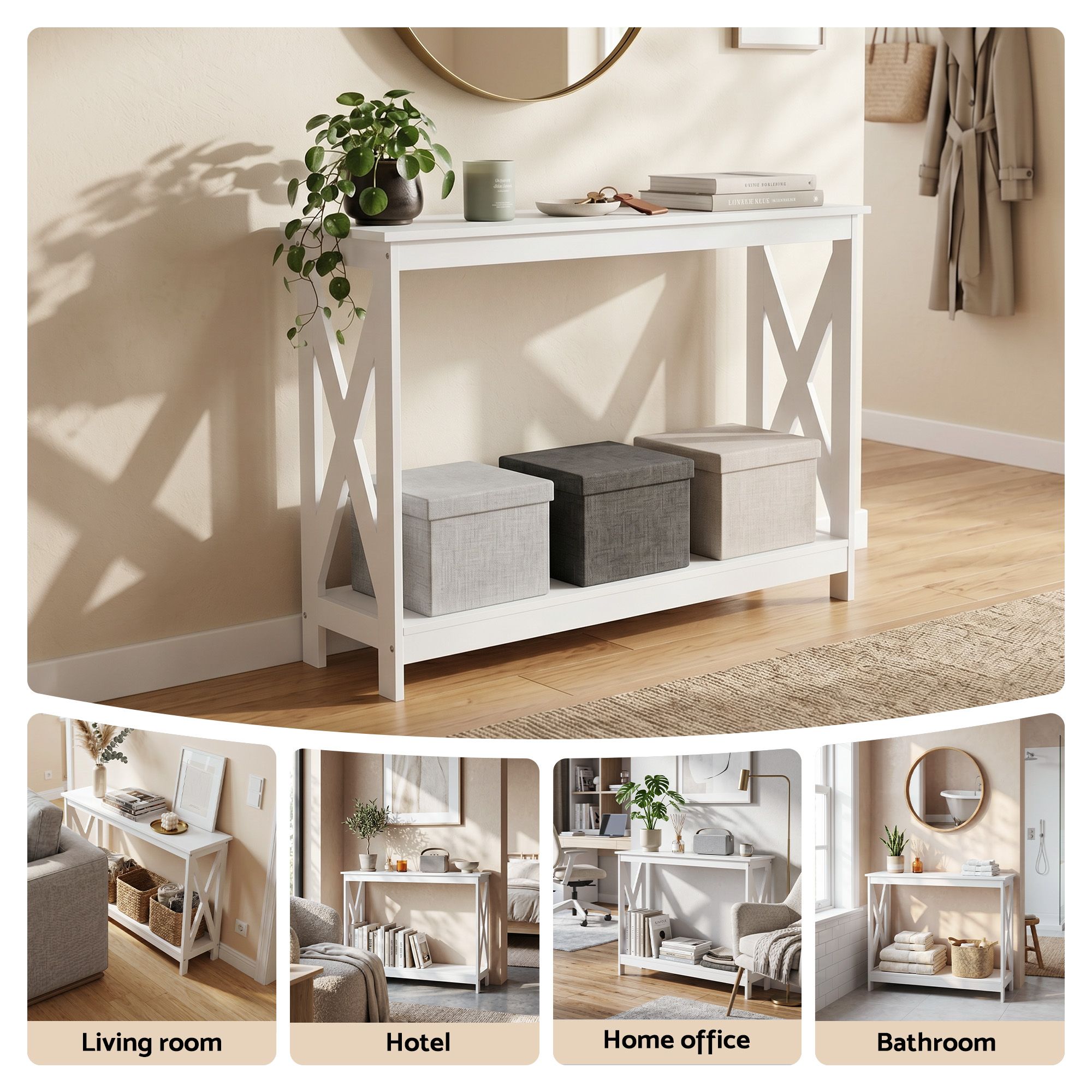 Artiss Console Table Entryway Hallway Display 2-Tier Narrow Sofa Table 100CM White - Image 8