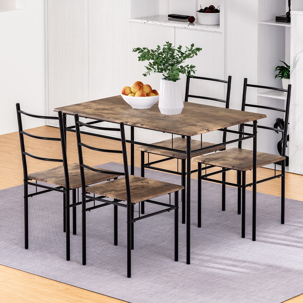 Artiss Dining Table and Chairs Set 5PCS Industrial Wooden Metal Desk Walnut - Image 1