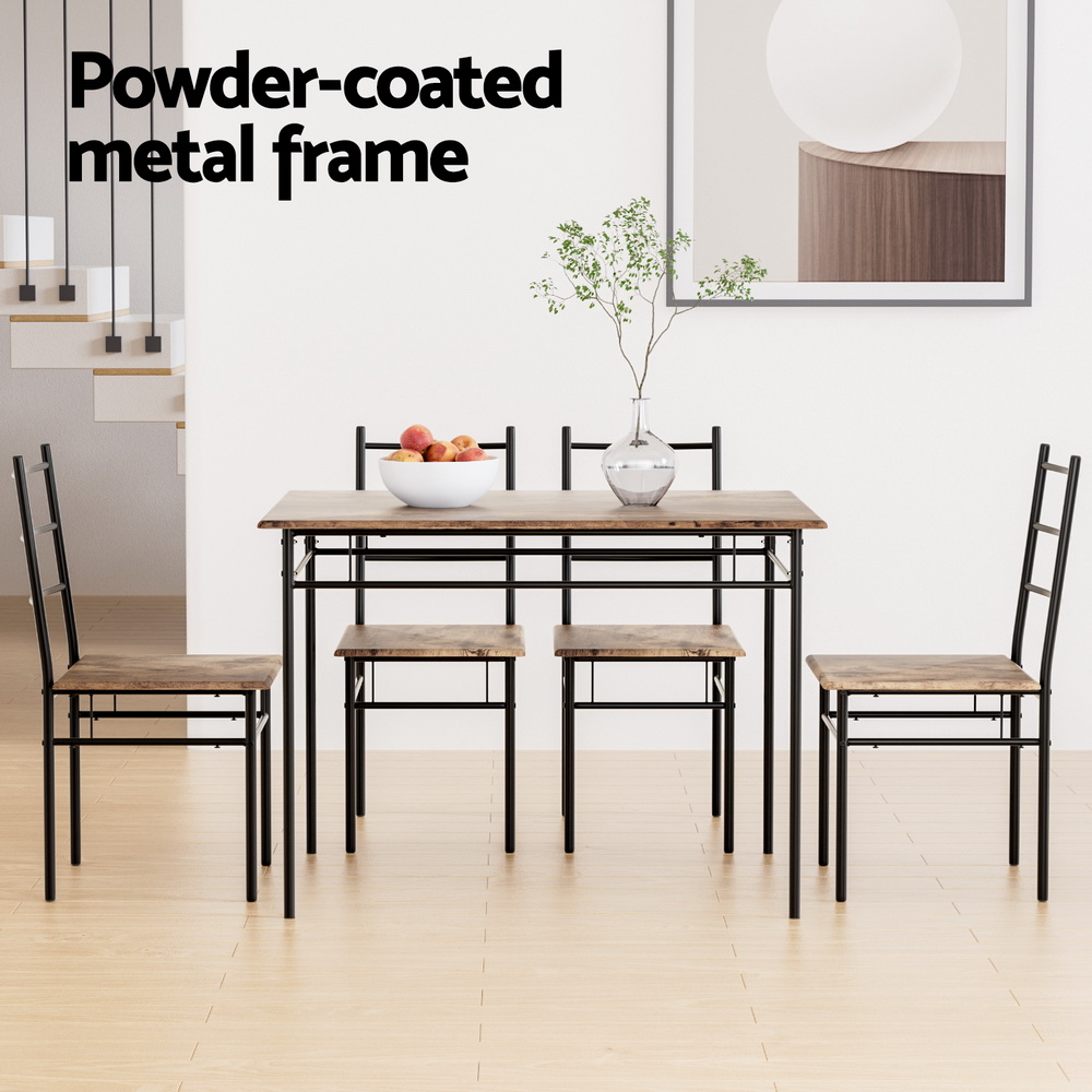 Artiss Dining Table and Chairs Set 5PCS Industrial Wooden Metal Desk Walnut - Image 6