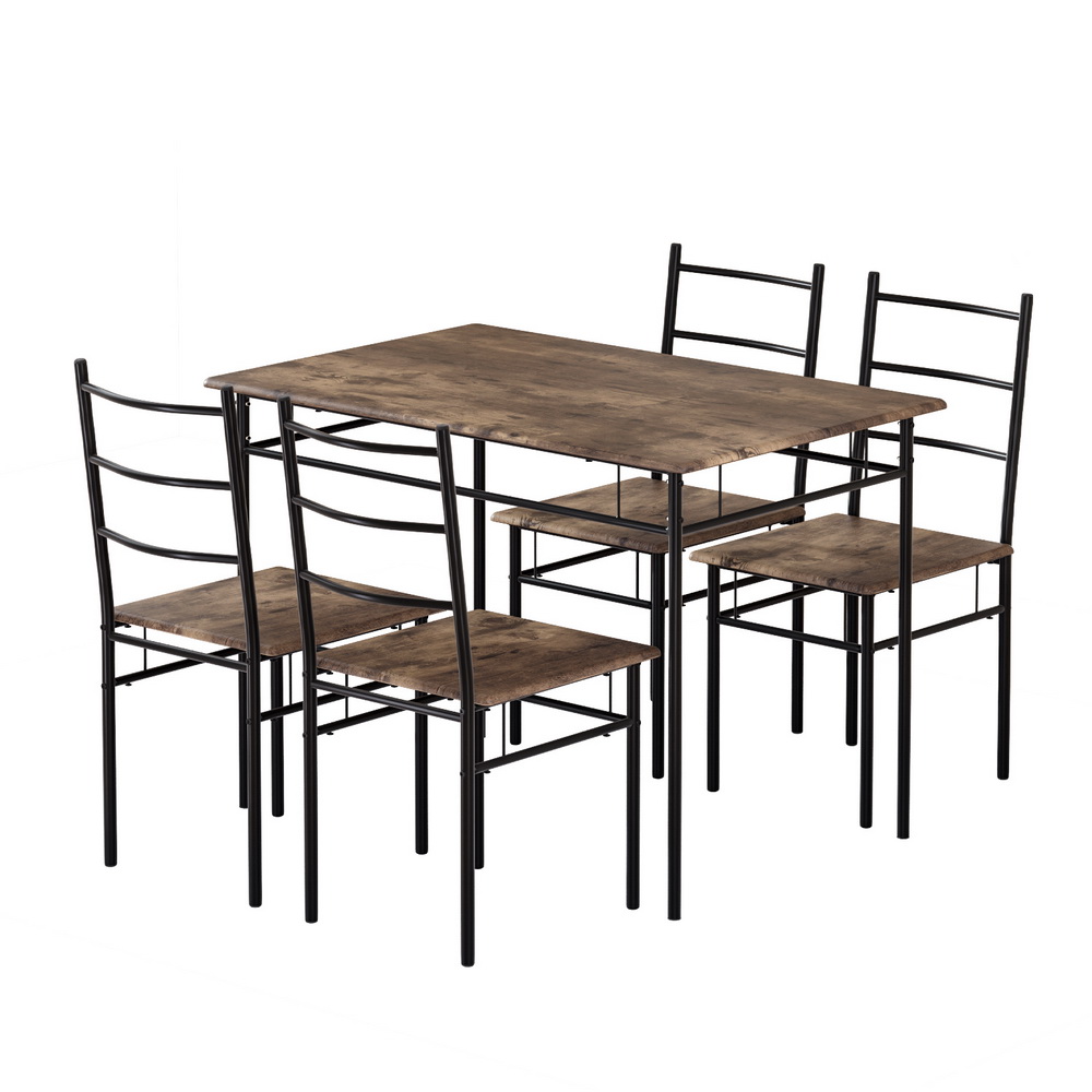 Artiss Dining Table and Chairs Set 5PCS Industrial Wooden Metal Desk Walnut - Image 7