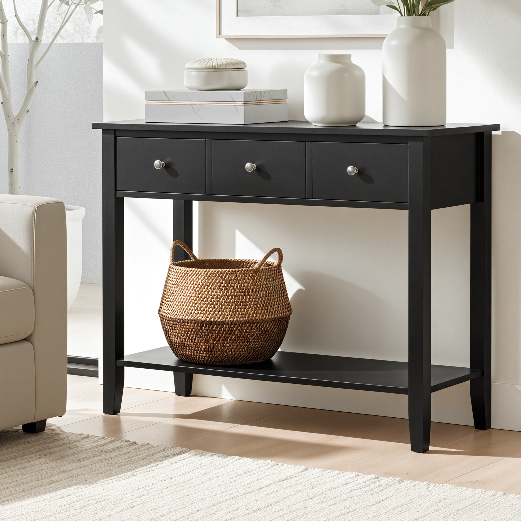 Artiss Console Table Hallway Sofa Entryway Entrance 3 Drawers 100CM Black - Image 1