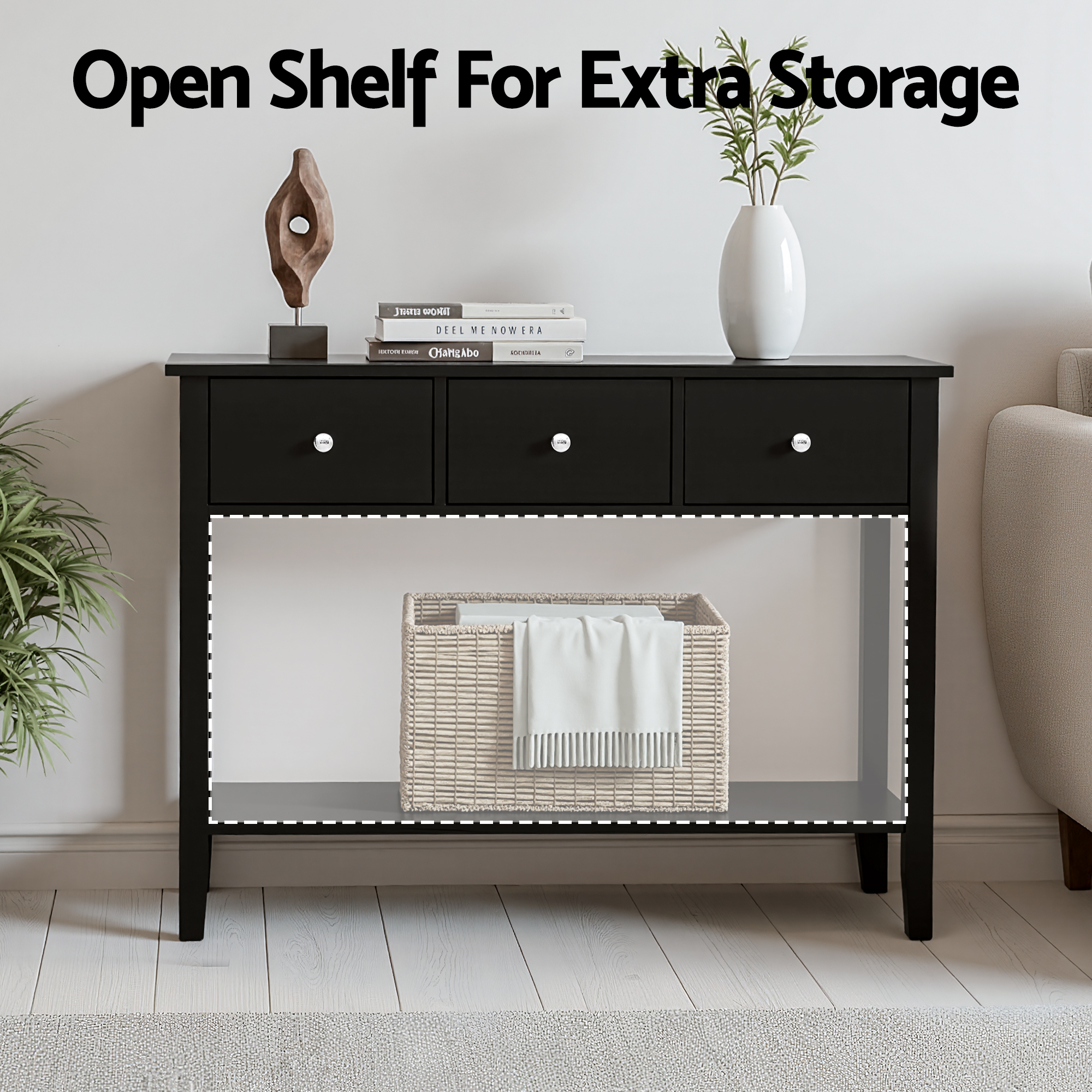 Artiss Console Table Hallway Sofa Entryway Entrance 3 Drawers 100CM Black - Image 5