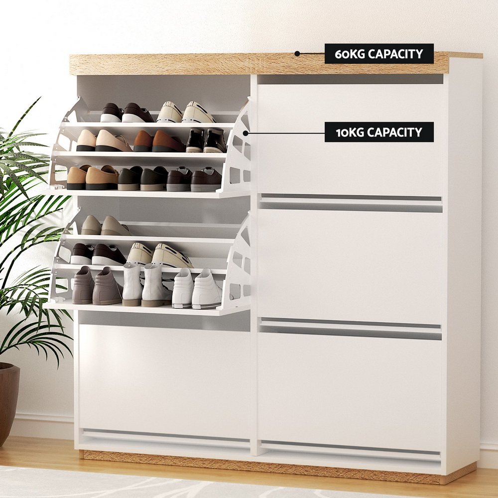 Artiss Shoe Rack Cabinet 3-Tier 45 Pairs White - Image 7
