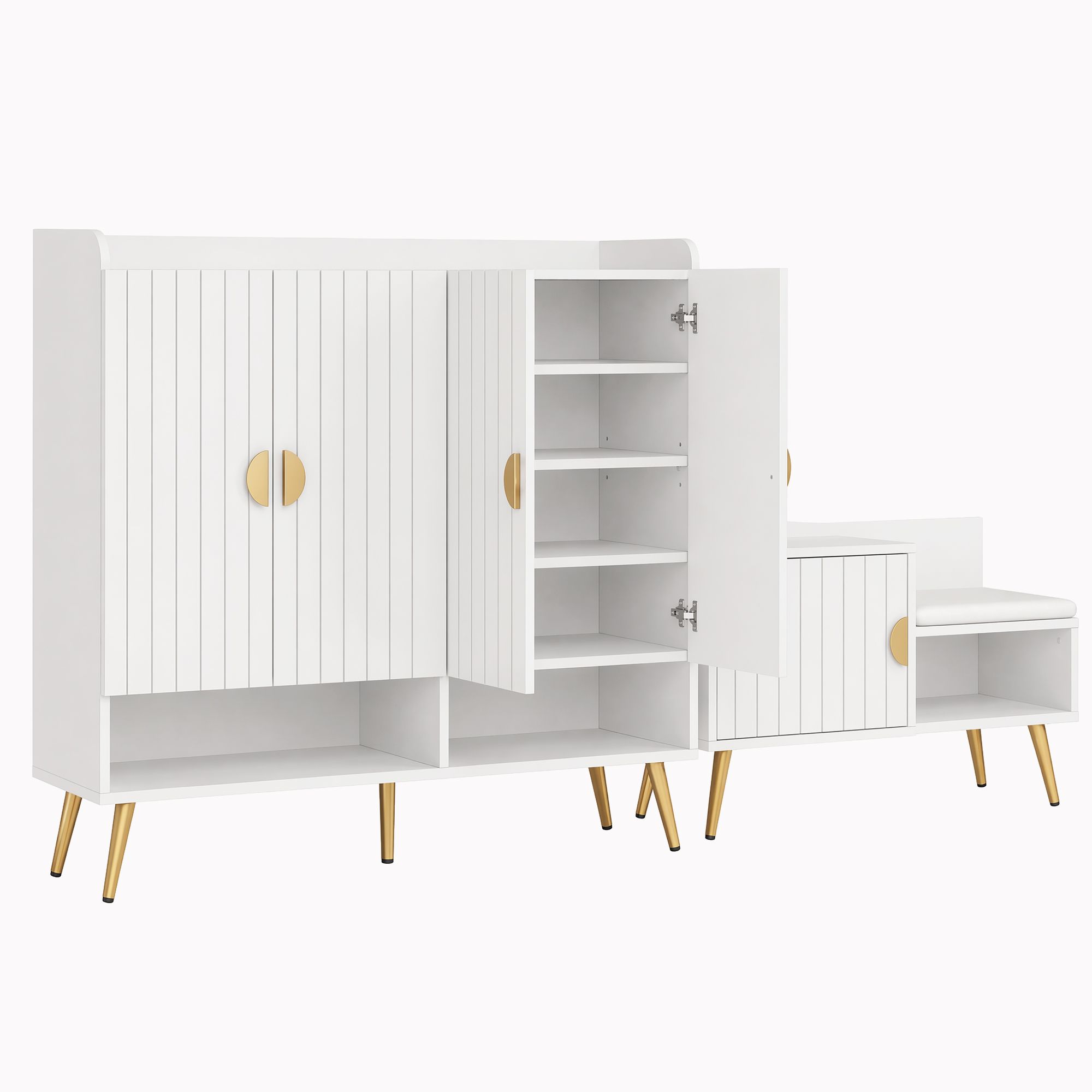 Artiss Shoe Cabinet Bench Set Adjustable Shelf Hallway Living Room White - Image 1