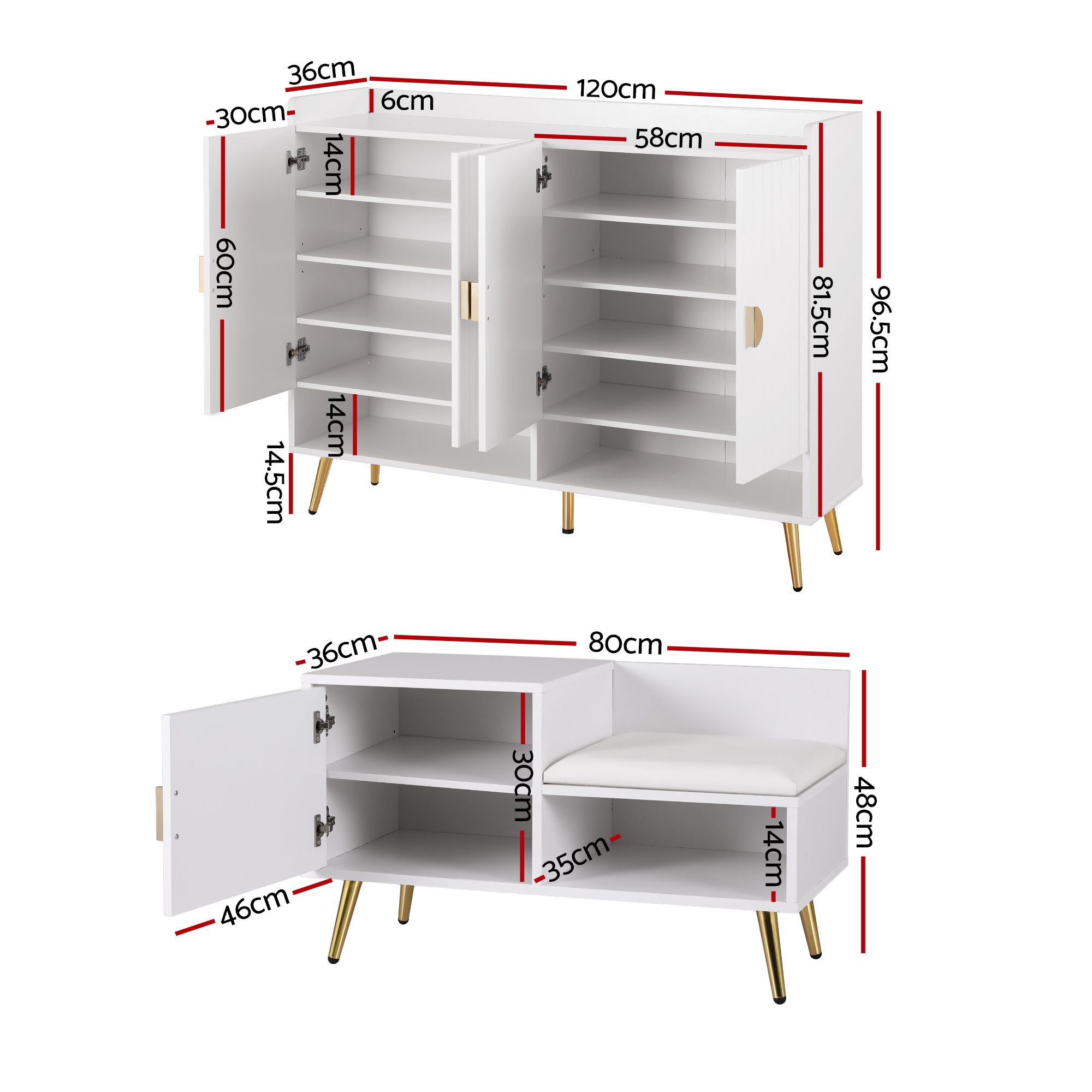 Artiss Shoe Cabinet Bench Set Adjustable Shelf Hallway Living Room White - Image 3