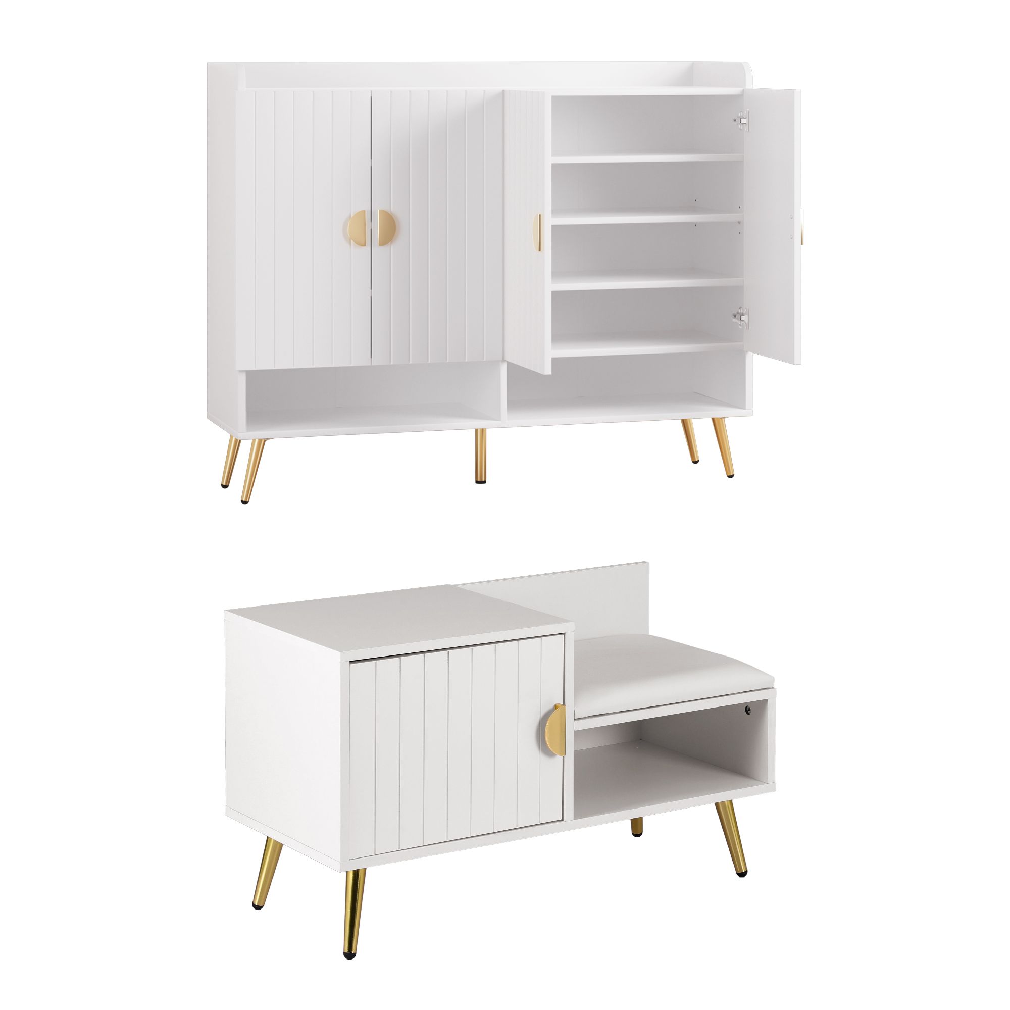 Artiss Shoe Cabinet Bench Set Adjustable Shelf Hallway Living Room White - Image 4