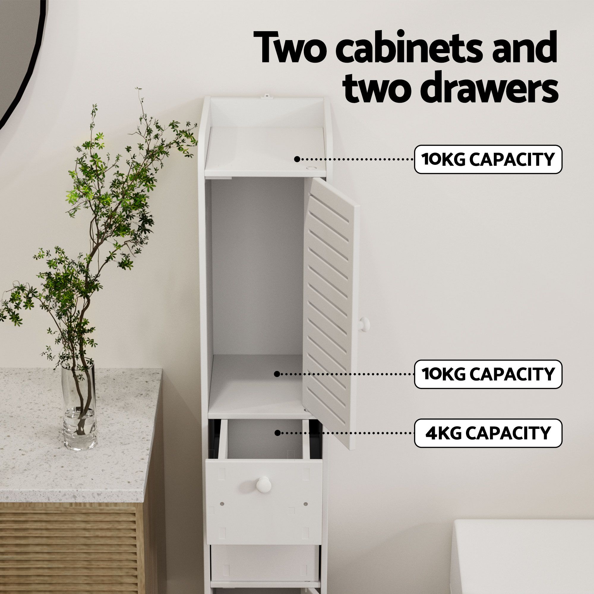 Artiss 2X Bathroom Toilet Storage Cabinet Laundry Tallboy Cupboard - Image 5