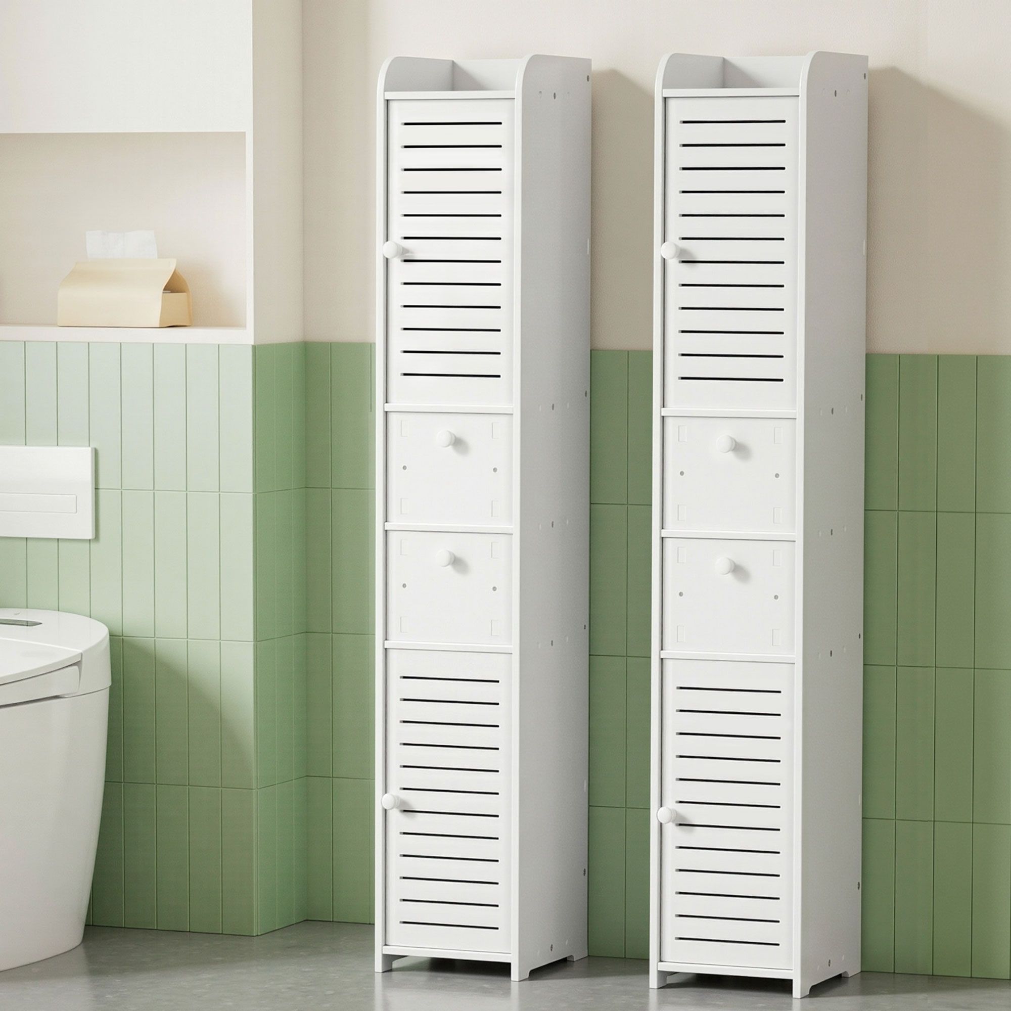 Artiss 2X Bathroom Toilet Storage Cabinet Laundry Tallboy Cupboard - Image 8