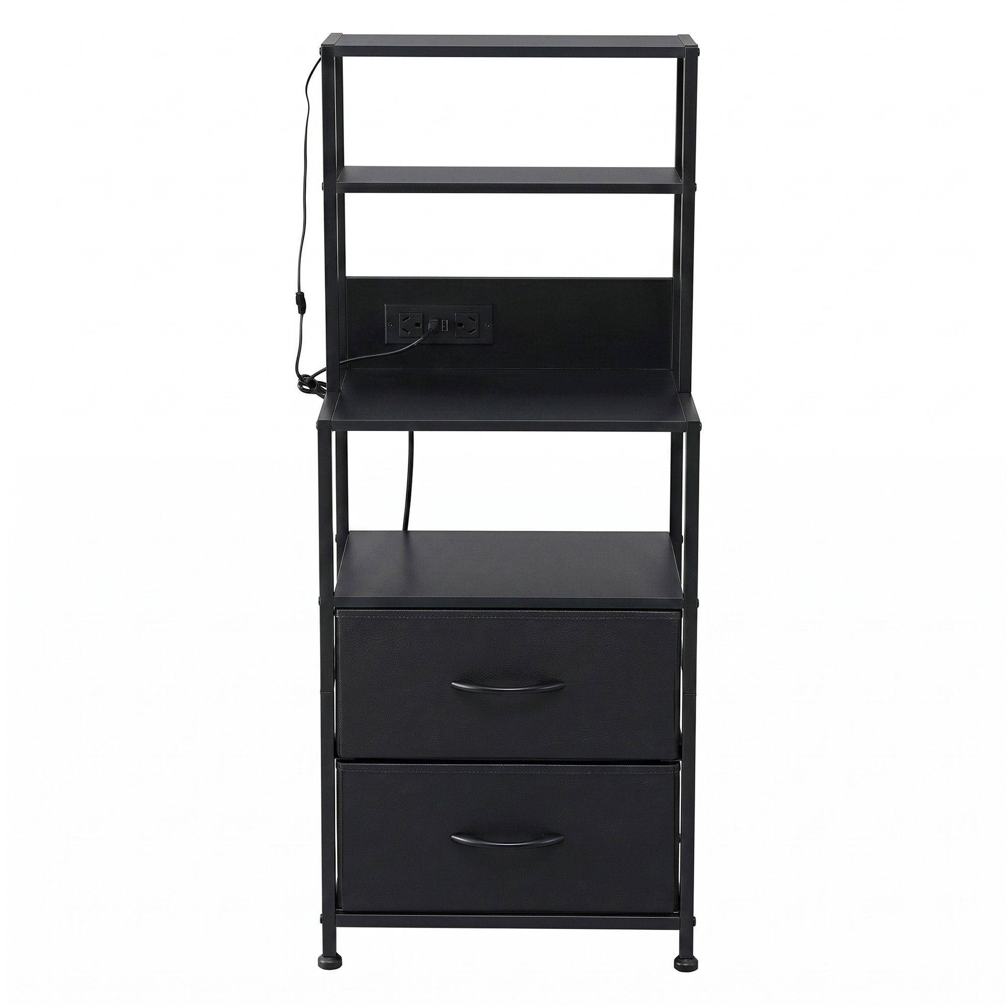 Artiss Bedside Table Tall Nightstand with Charging Station Drawers LED Black - Image 4