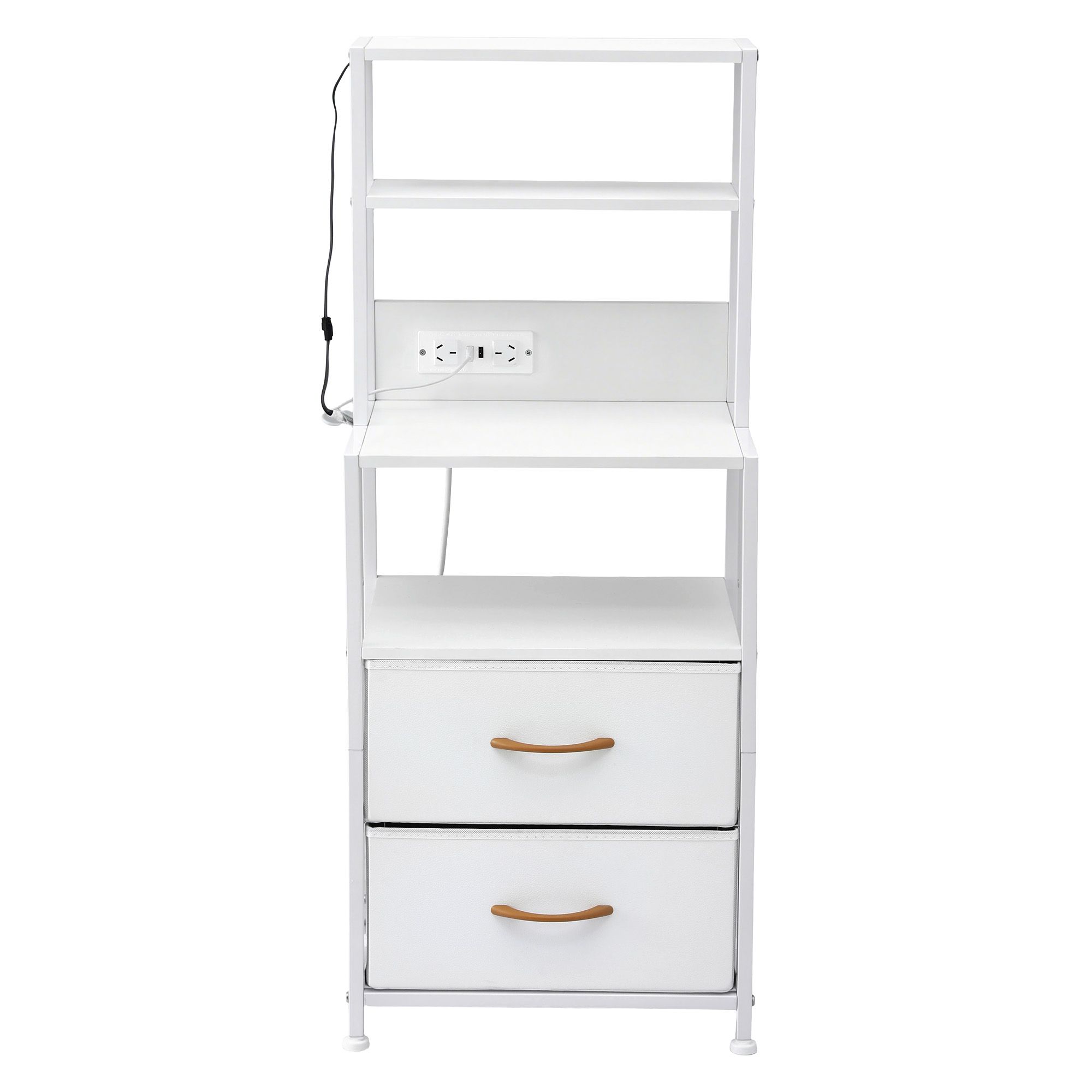 Artiss Bedside Table Tall Nightstand with Charging Station Drawers LED White - Image 4