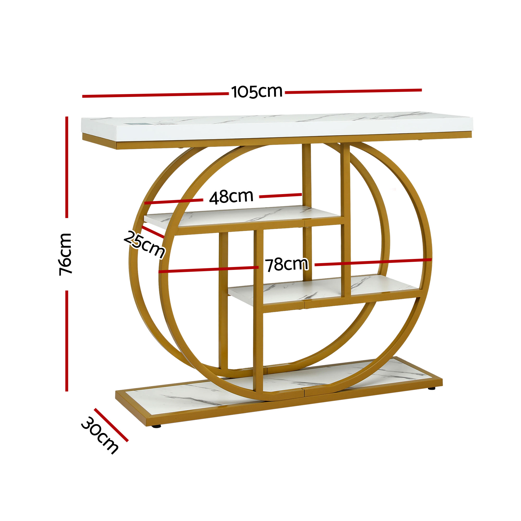 Artiss Console Table Marble Effect 4-Tier Shelves 105CM White&Gold - Image 3