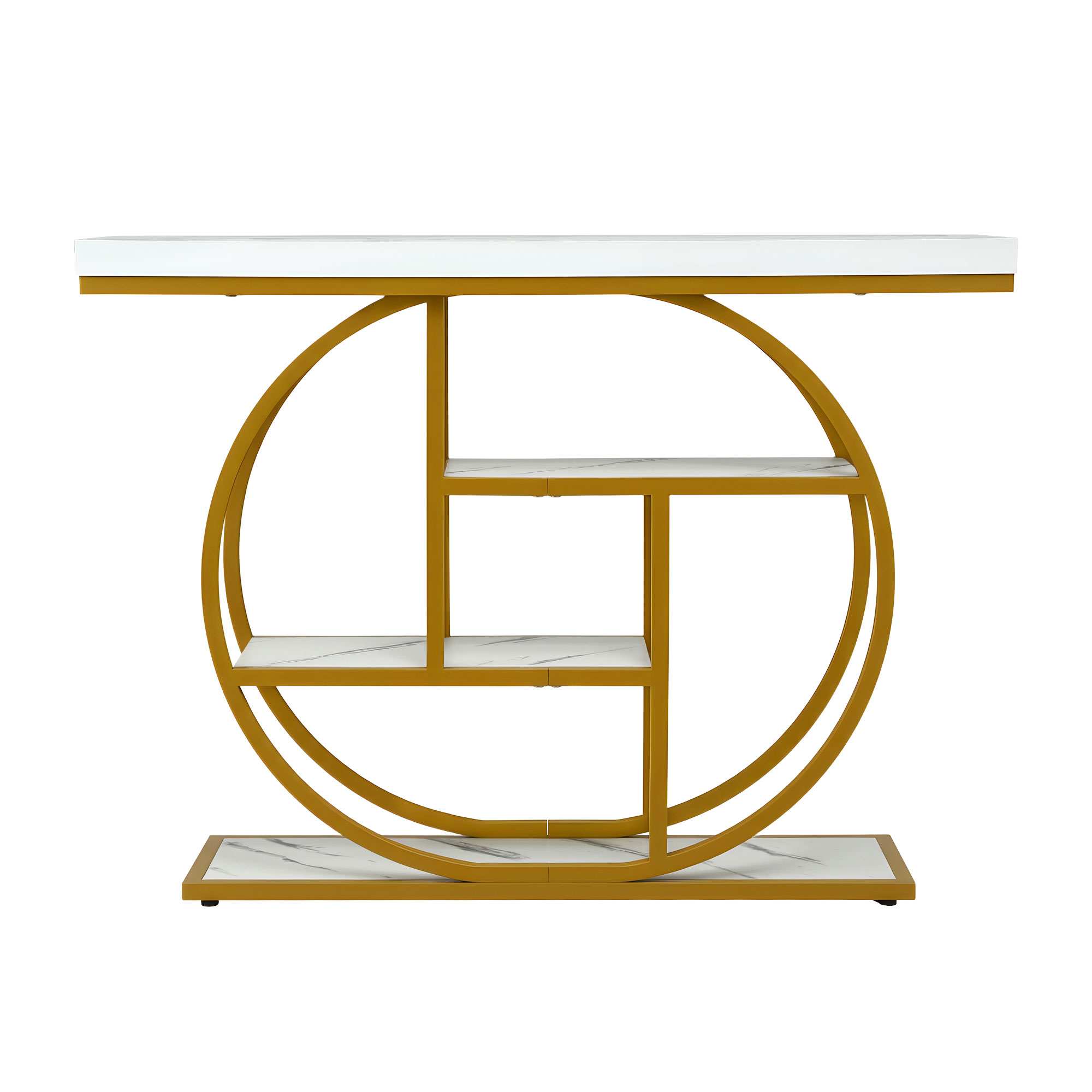 Artiss Console Table Marble Effect 4-Tier Shelves 105CM White&Gold - Image 4