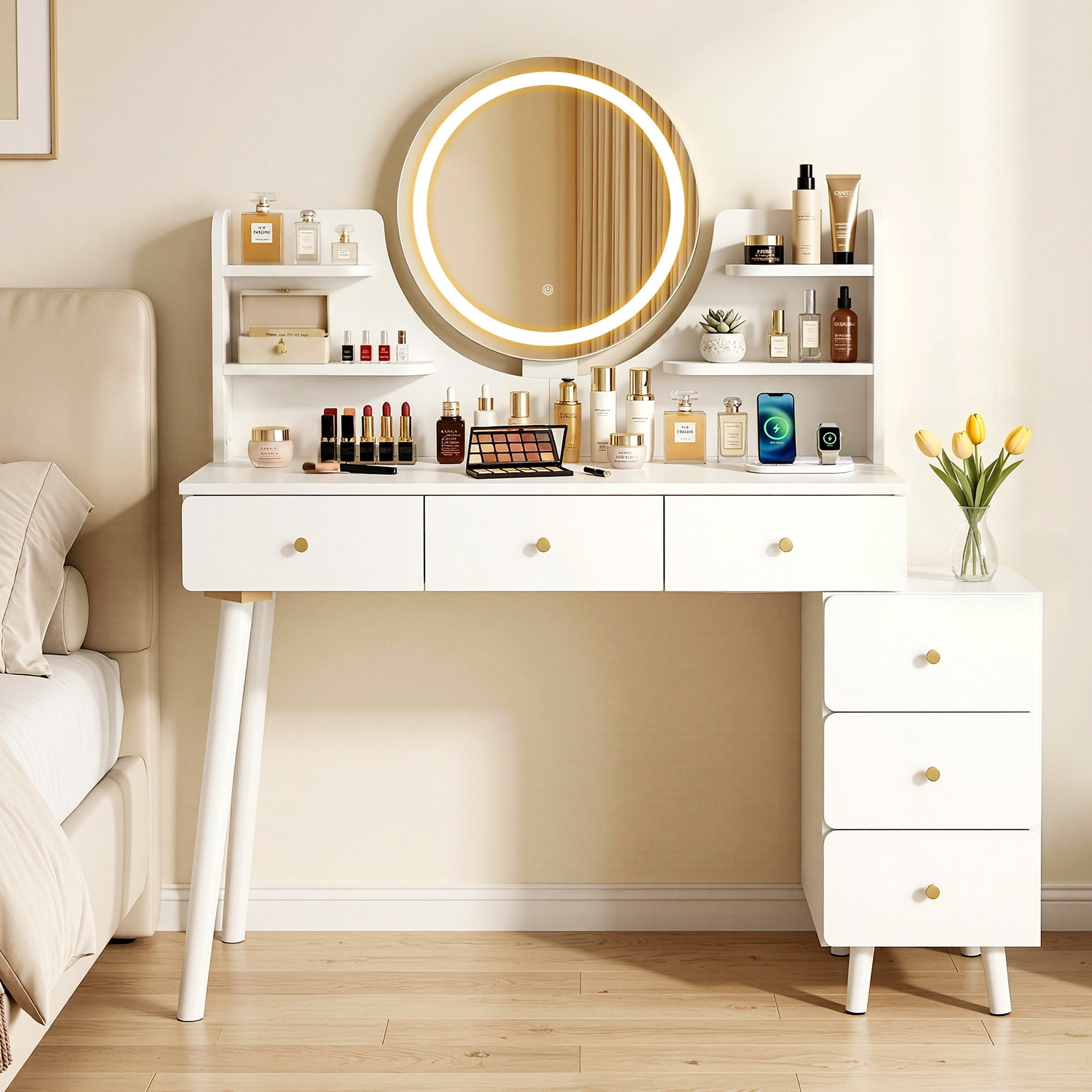 Artiss Dressing Table Vanity Desk LED Charging Station White - Image 1