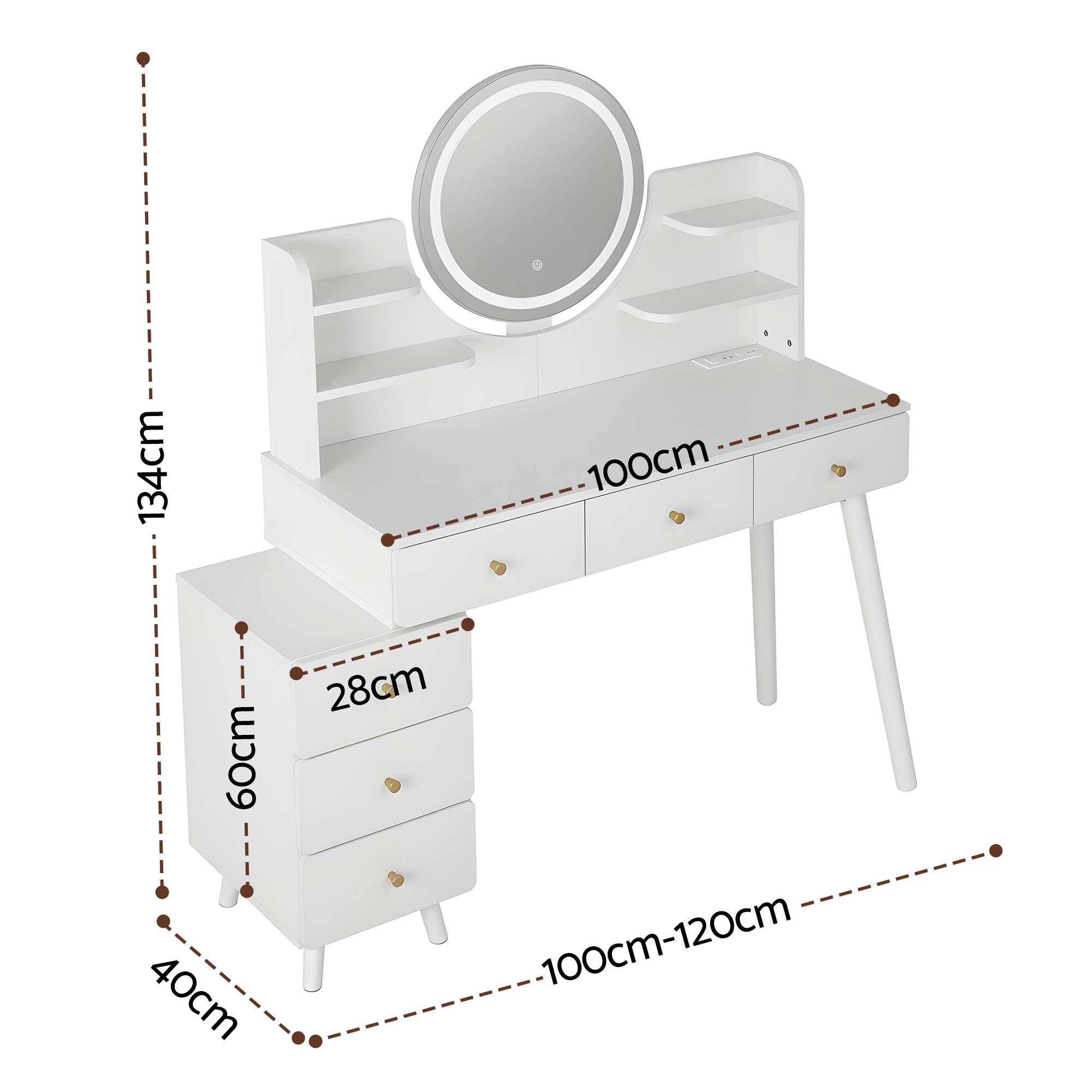 Artiss Dressing Table Vanity Desk LED Charging Station White - Image 3