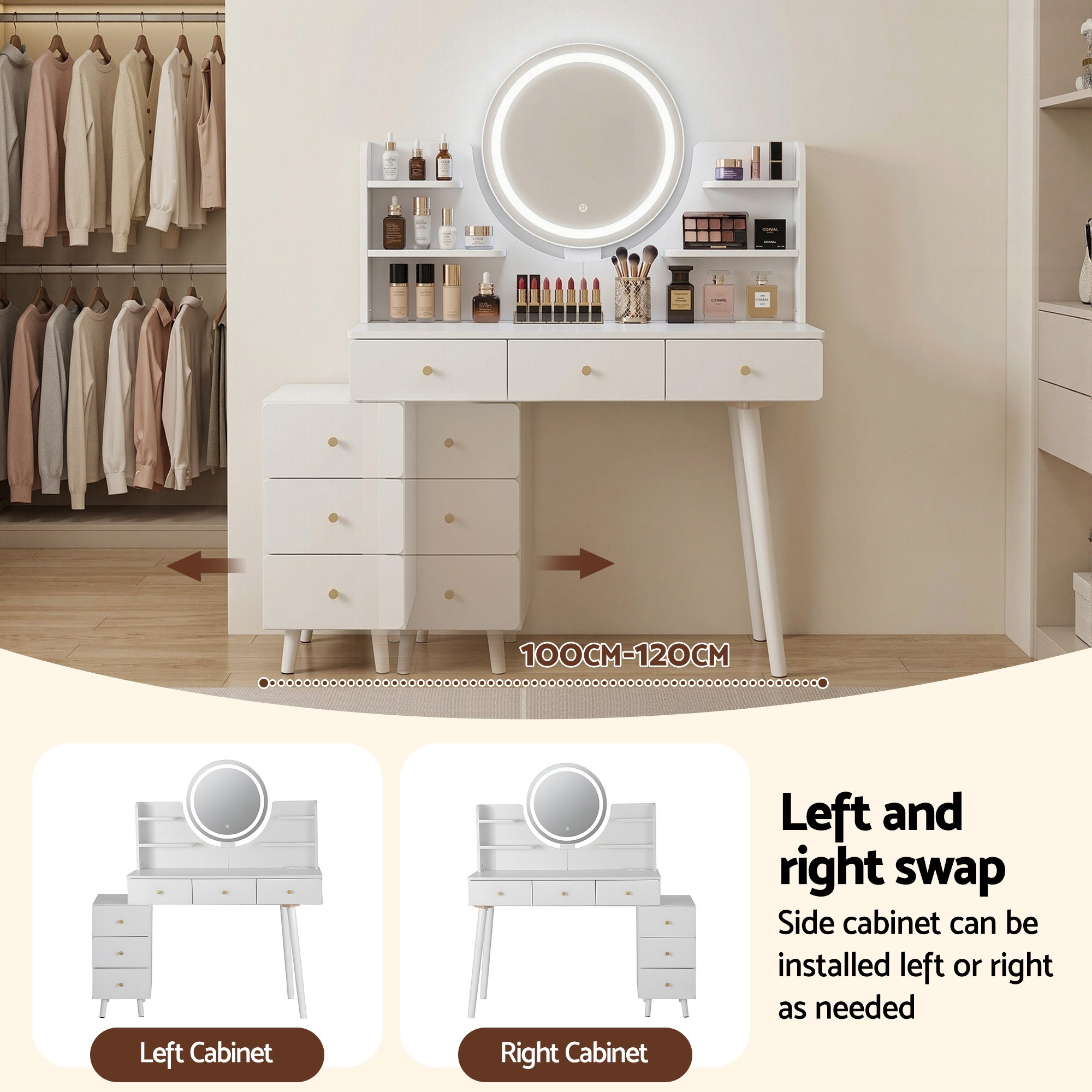 Artiss Dressing Table Vanity Desk LED Charging Station White - Image 7