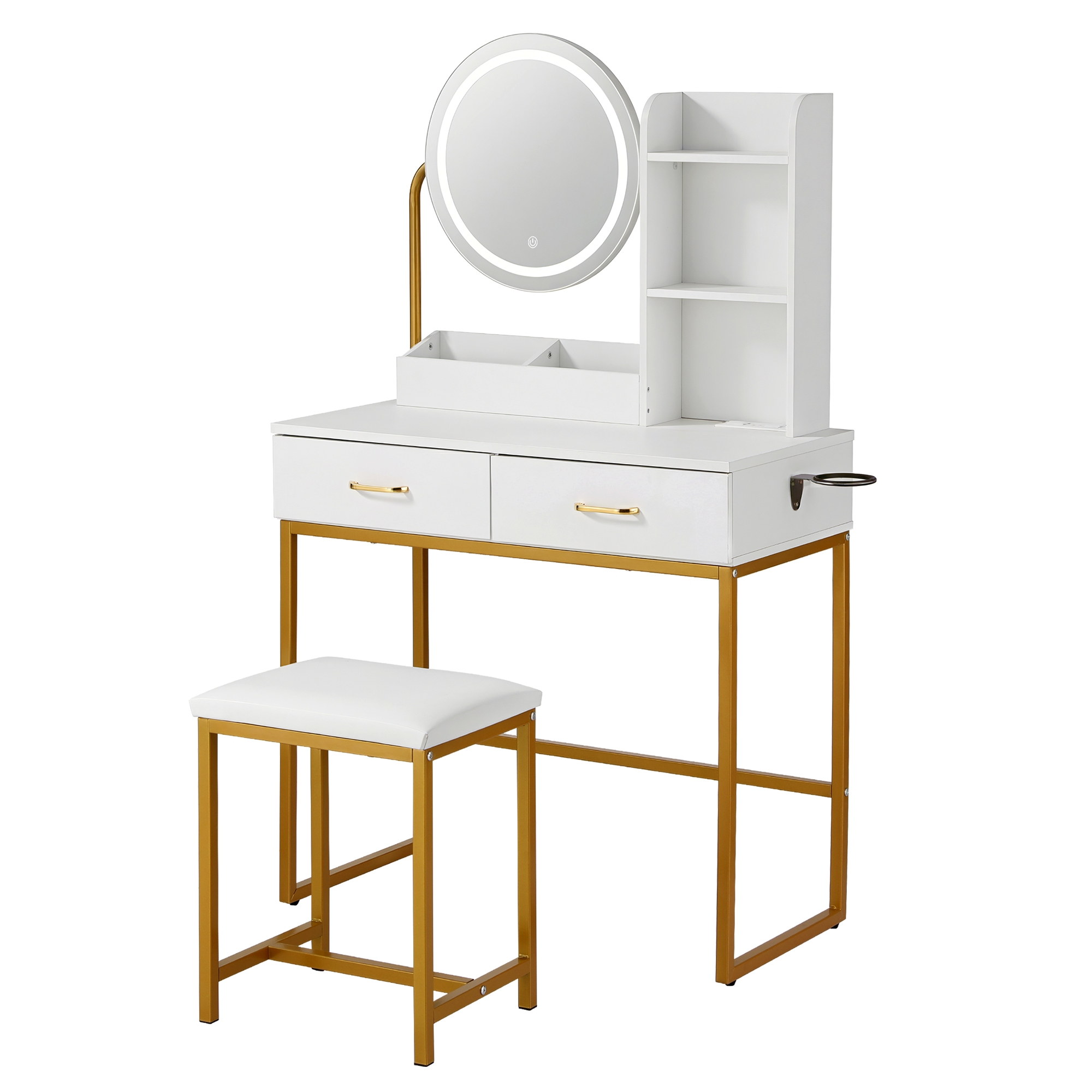 Artiss Dressing Table Vanity Desk Set Stool LED Charging Station White - Image 4
