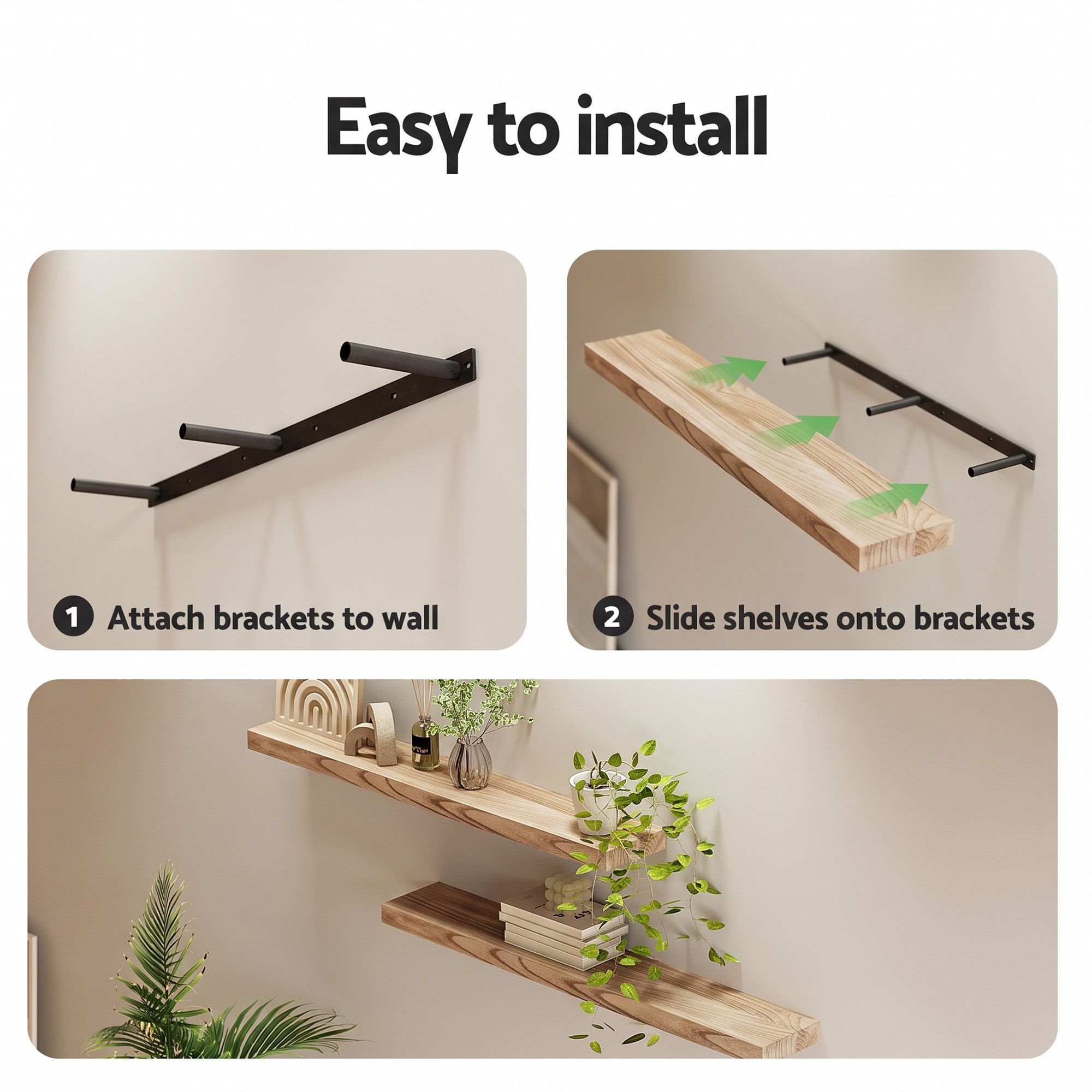 Artiss Floating Wall Shelf Set of 2 Wood 90CM - Image 4