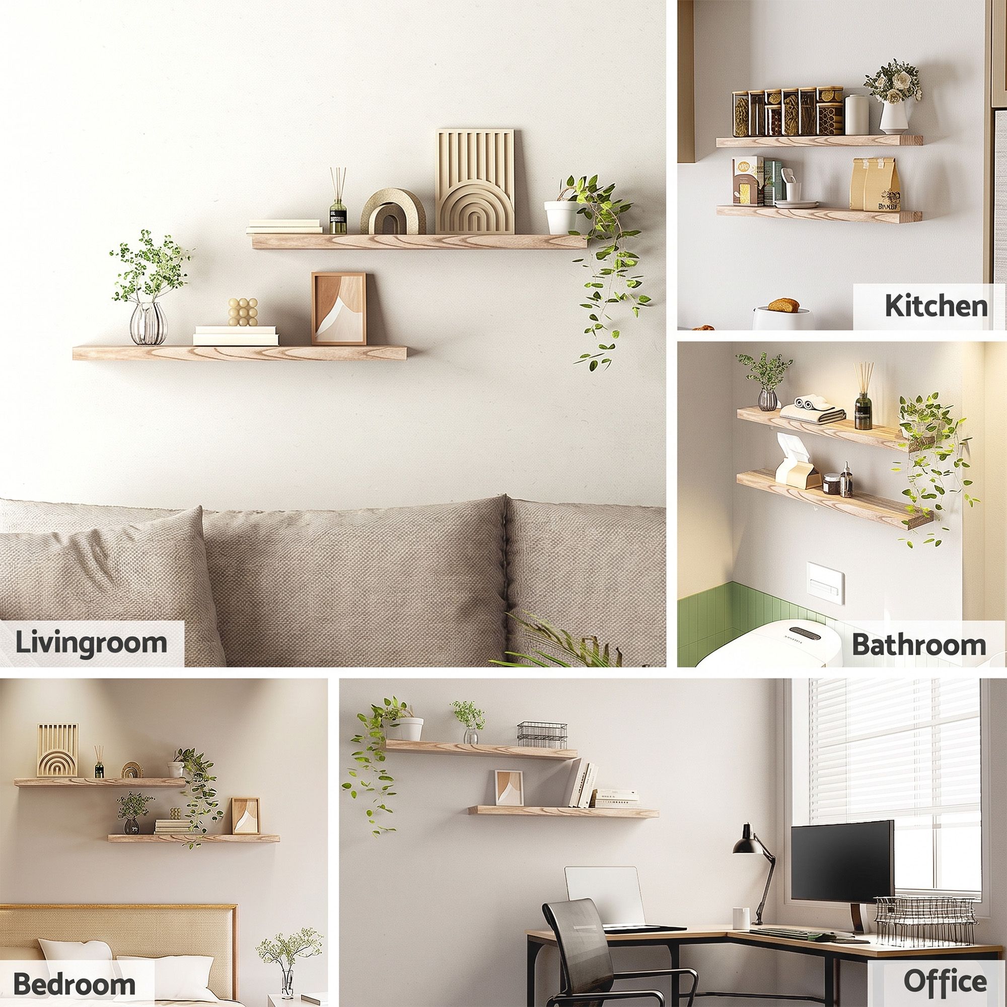 Artiss Floating Wall Shelf Set of 2 Wood 90CM - Image 6