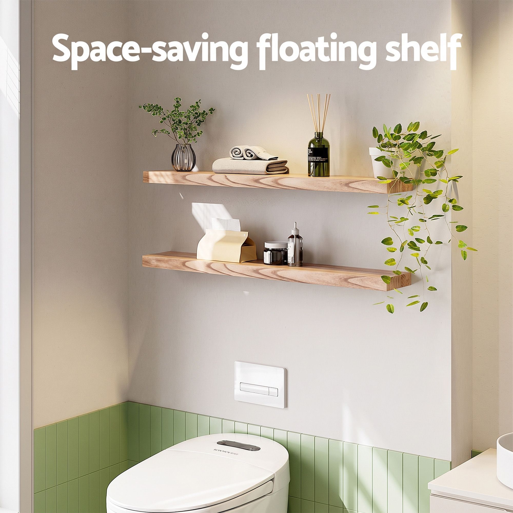 Artiss Floating Wall Shelf Set of 2 Wood 90CM - Image 7