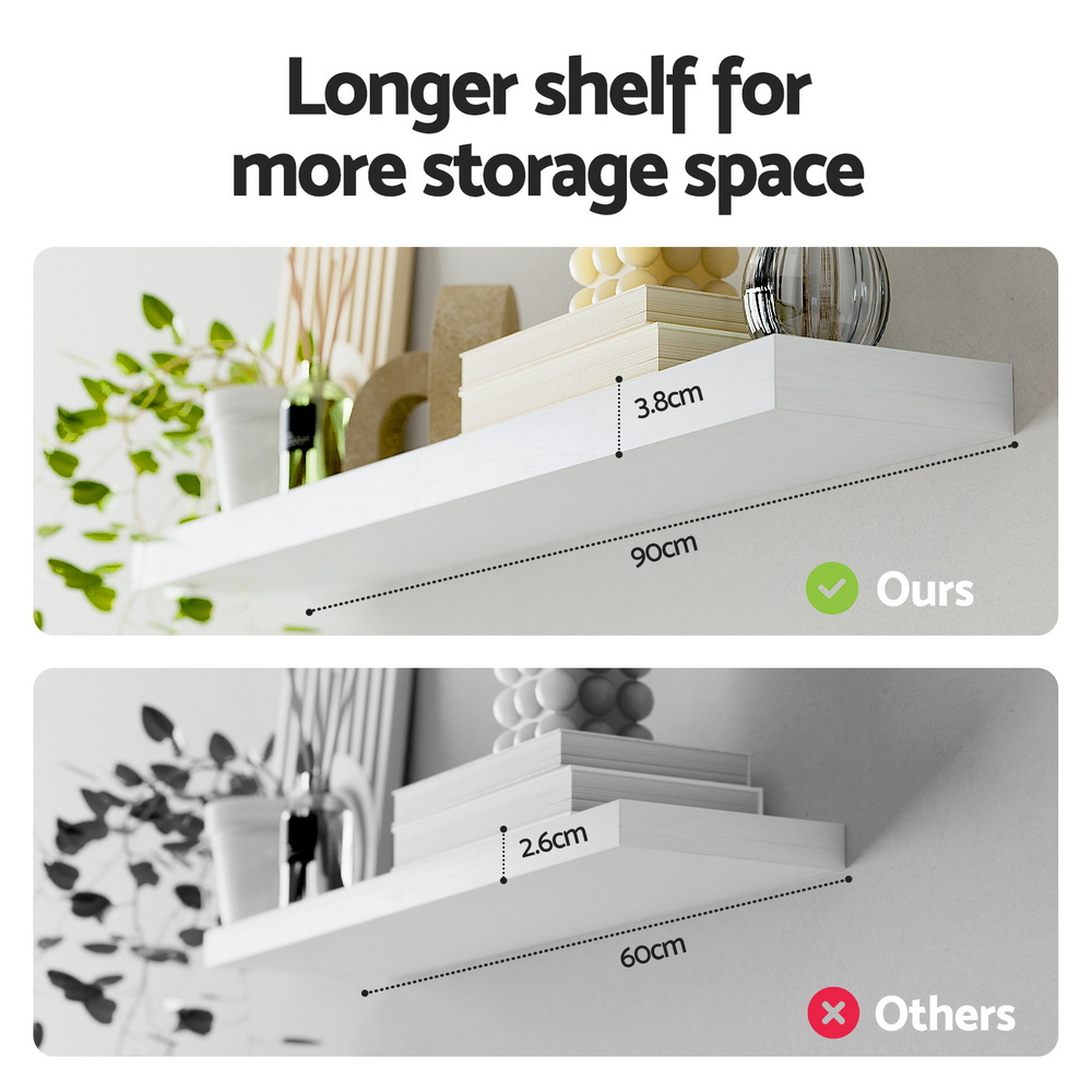 Artiss Floating Wall Shelf Set of 2 White 90CM - Image 6
