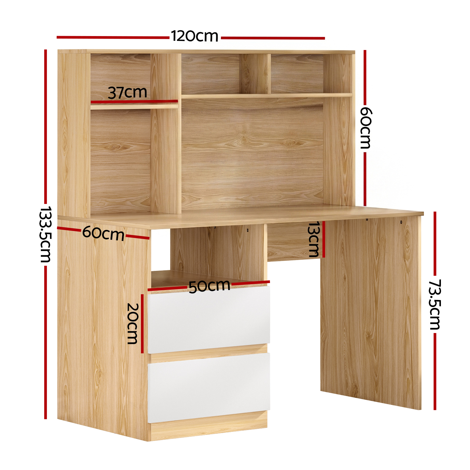 Artiss Computer Desk Office Study Desks Table Bookshelf Drawer - Image 2