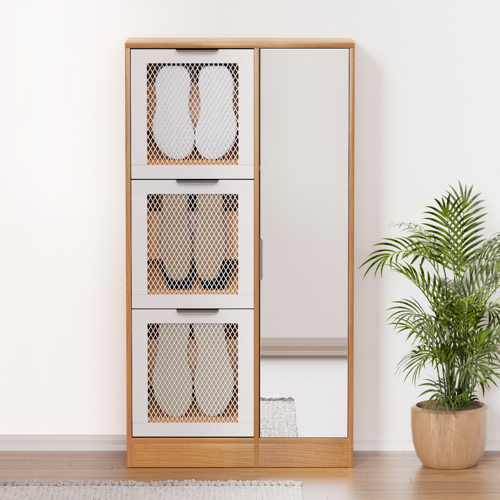 Artiss Shoe Rack Cabinet Mirror White - Image 6