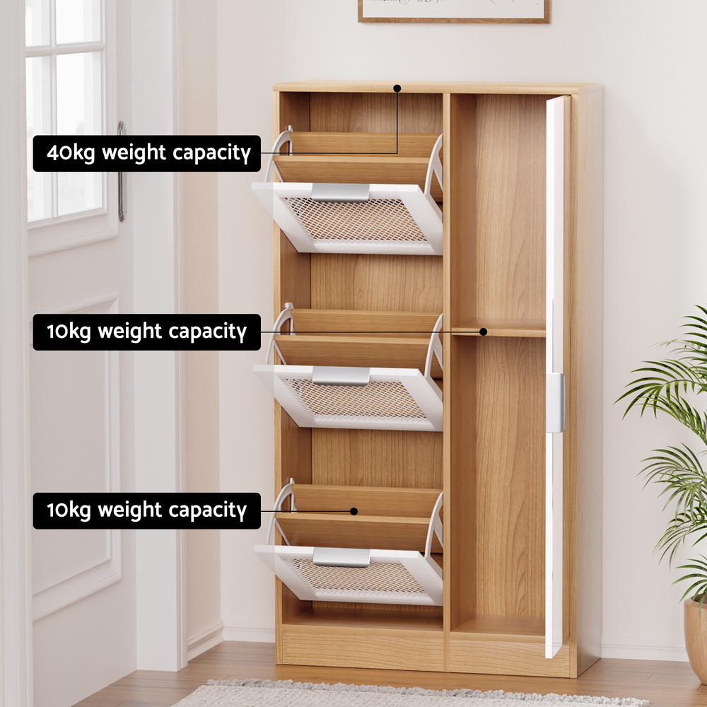 Artiss Shoe Rack Cabinet Mirror White - Image 8