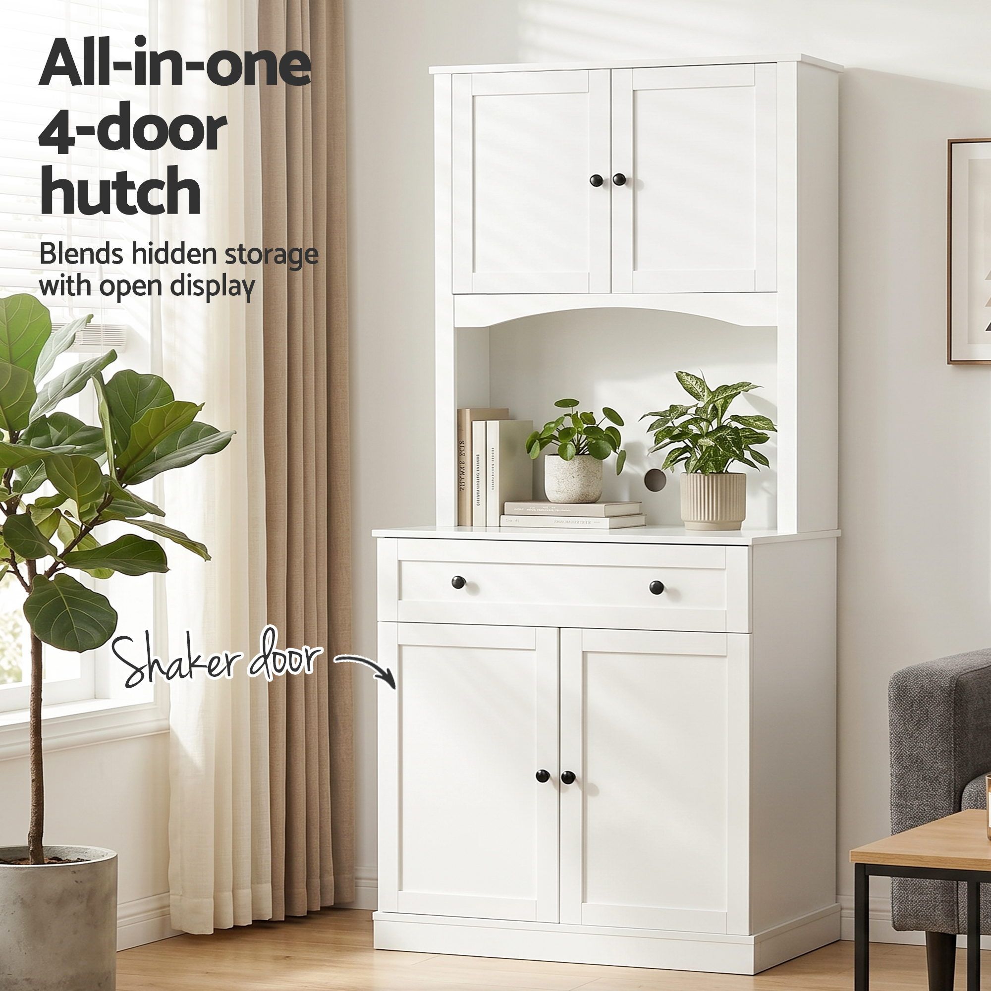 Artiss 2x Buffet Sideboard Hutch Pantry Cabinet Kitchen Storage BEINI White - Image 5
