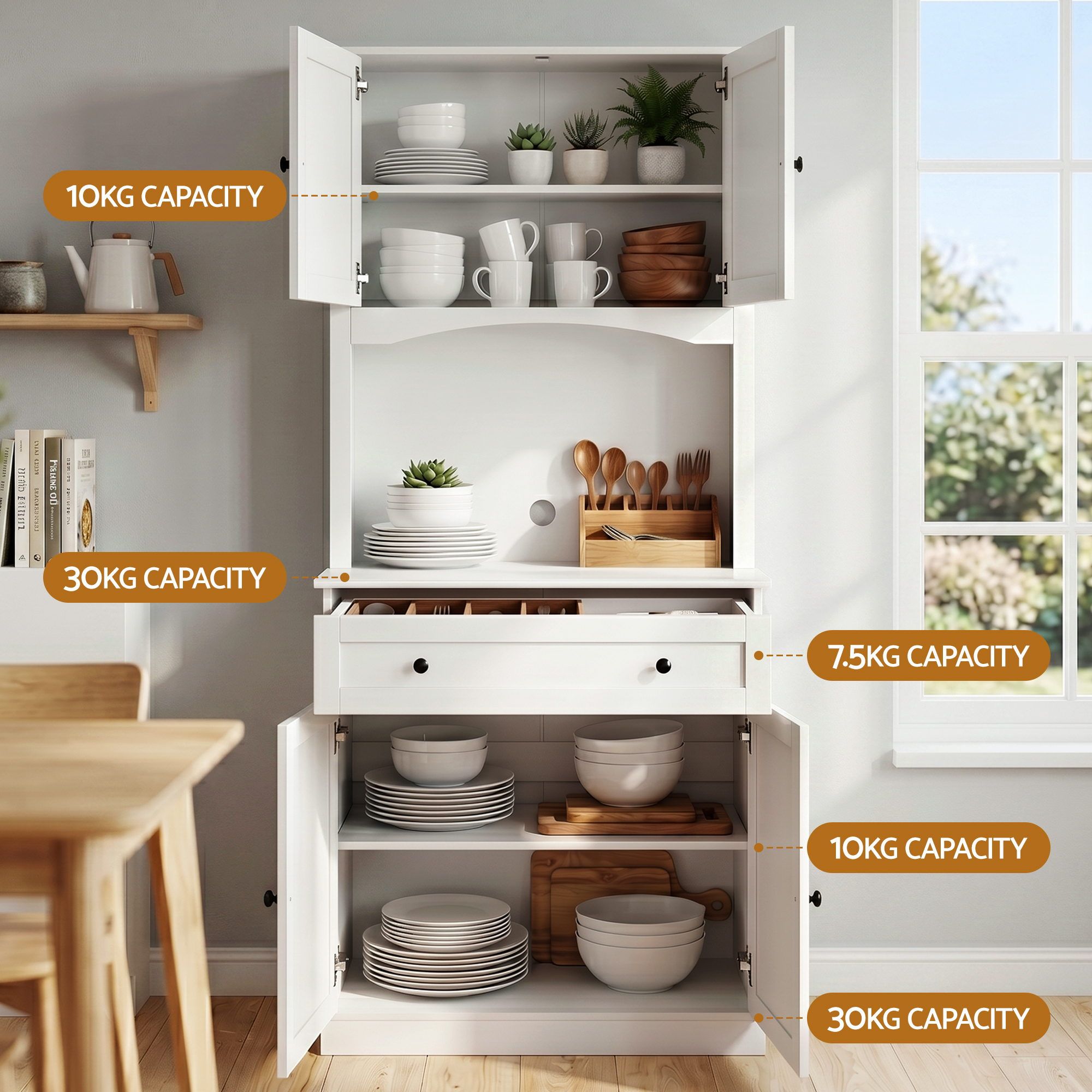 Artiss 2x Buffet Sideboard Hutch Pantry Cabinet Kitchen Storage BEINI White - Image 6