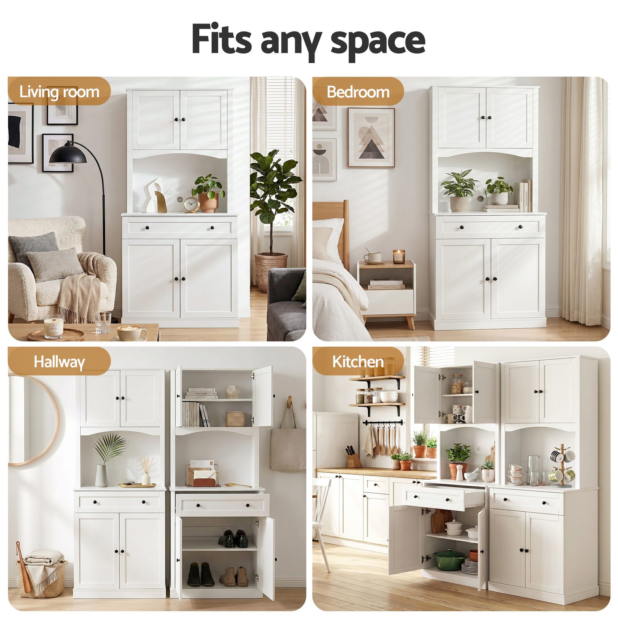 Artiss 2x Buffet Sideboard Hutch Pantry Cabinet Kitchen Storage BEINI White - Image 8