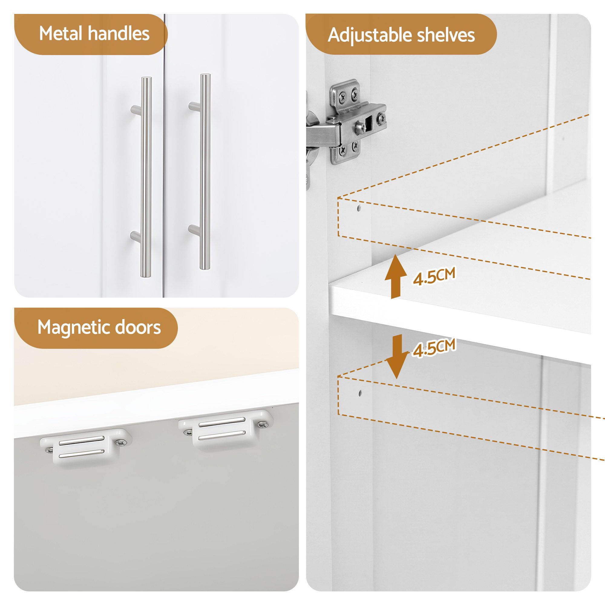 Artiss 2x Buffet Sideboard Cabinet Pantry Hutch Kitchen Storage Organiser White - Image 7