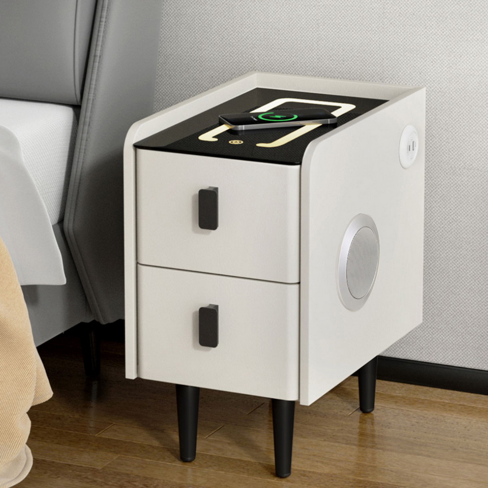 Artiss Smart Bedside Table with Wireless Charging - AIDA White - Image 1