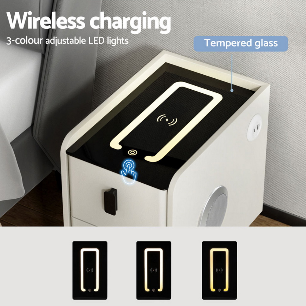 Artiss Smart Bedside Table with Wireless Charging - AIDA White - Image 4