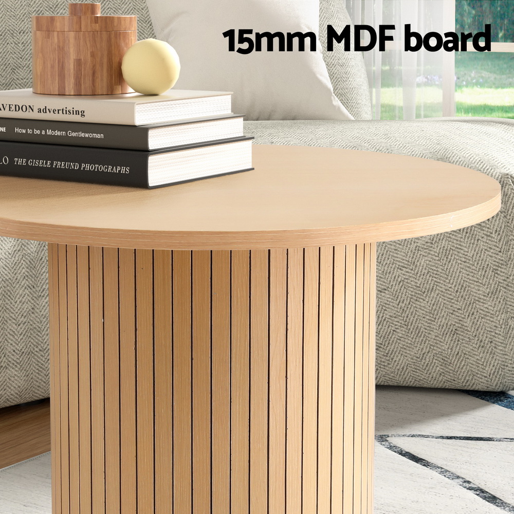 Artiss Coffee Table Round Fluted - Image 4