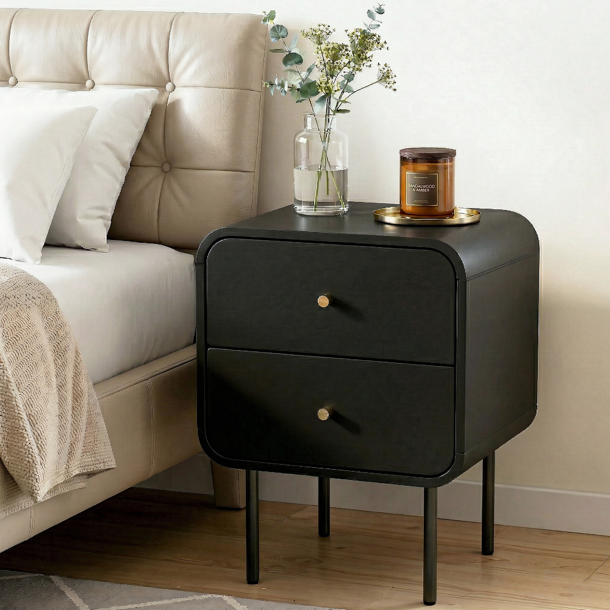 Artiss Bedside Table 2 Drawers Side End Table Nightstand Black - Image 1