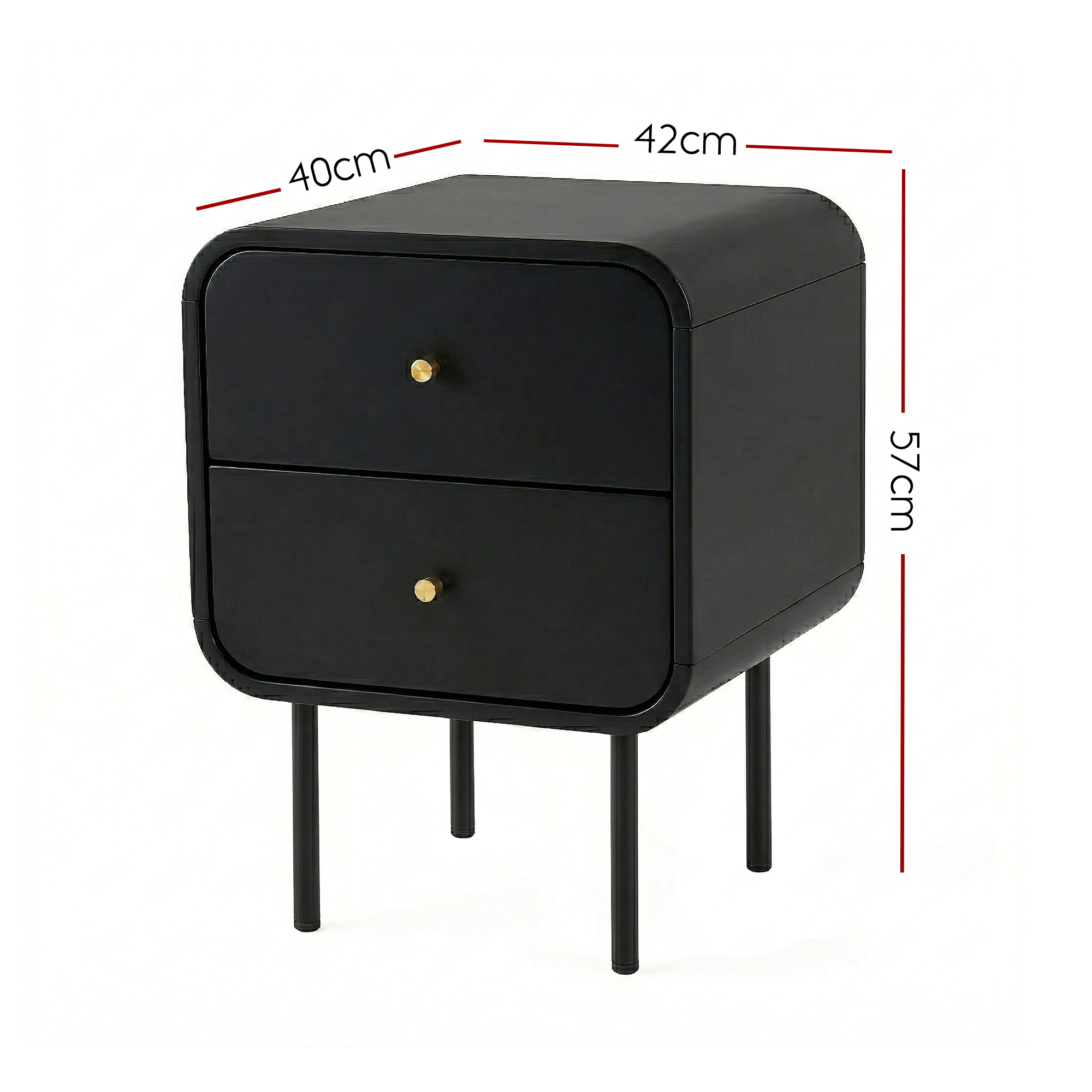 Artiss Bedside Table 2 Drawers Side End Table Nightstand Black - Image 3