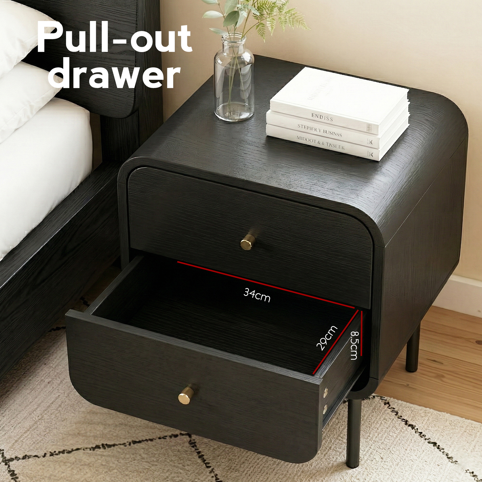 Artiss Bedside Table 2 Drawers Side End Table Nightstand Black - Image 5