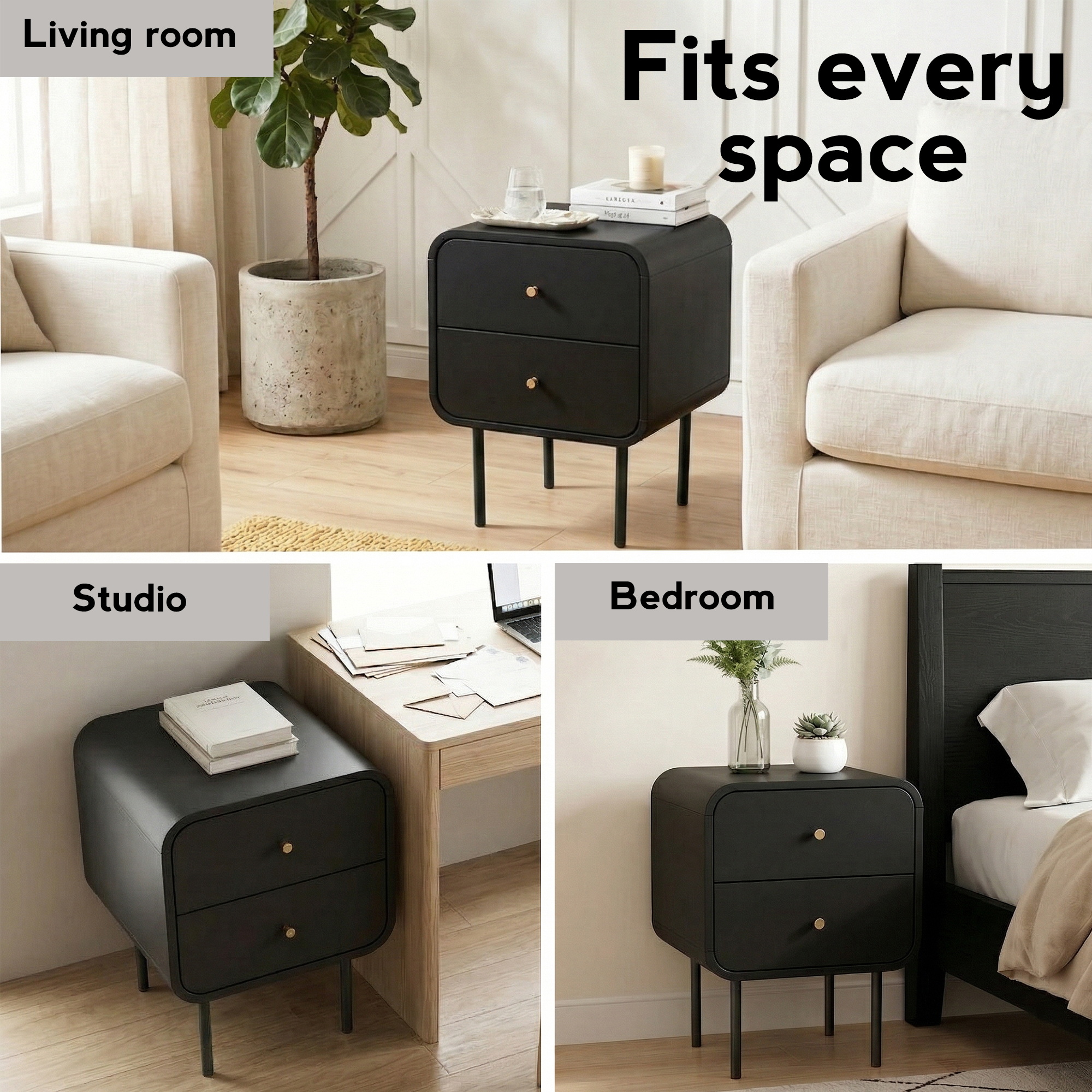 Artiss Bedside Table 2 Drawers Side End Table Nightstand Black - Image 8