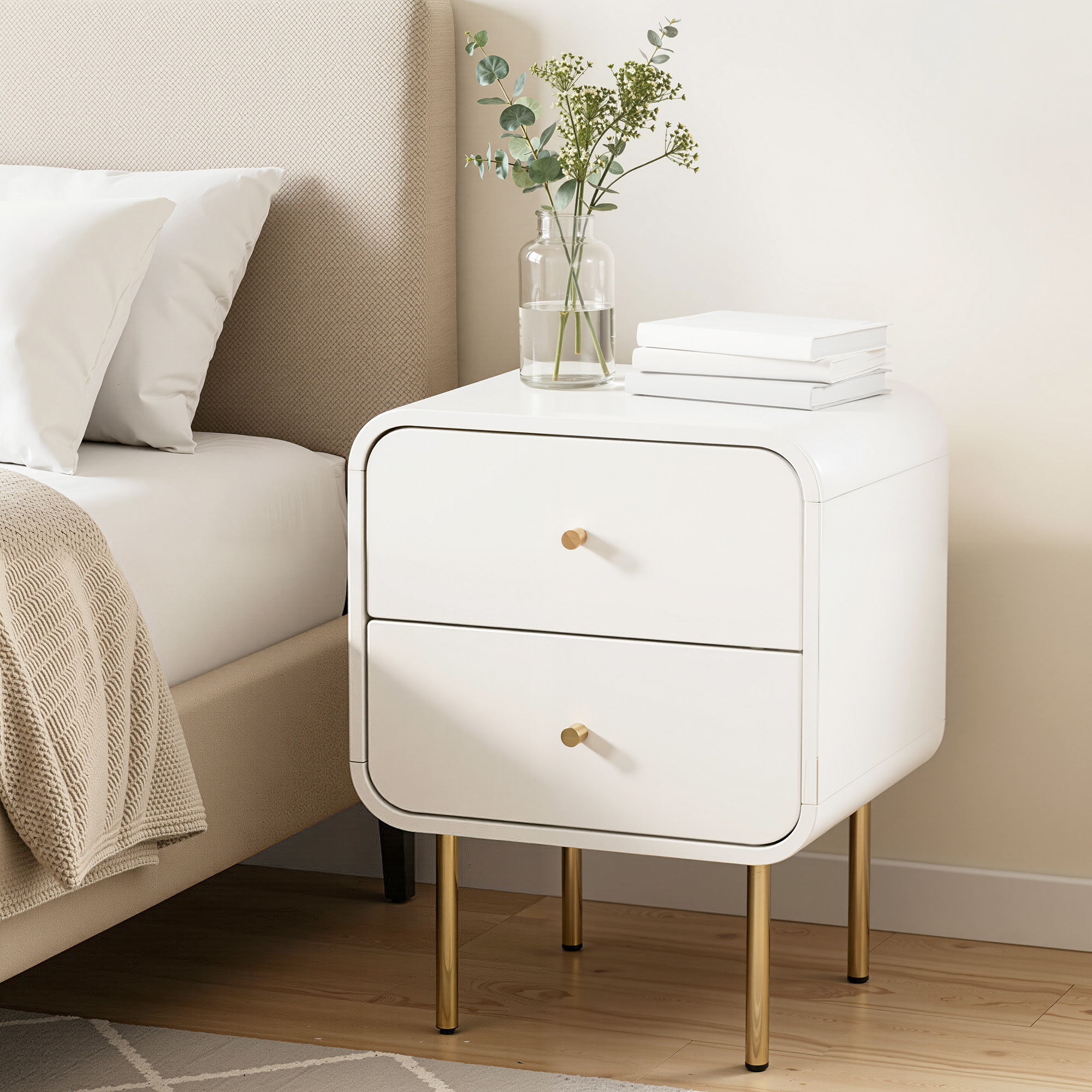 Artiss Bedside Table 2 Drawers Side End Table Nightstand White - Image 1