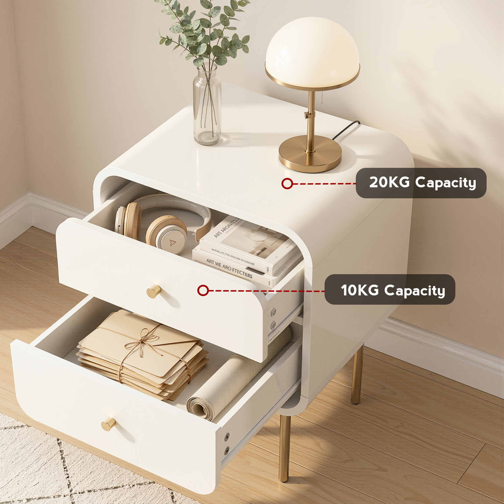 Artiss Bedside Table 2 Drawers Side End Table Nightstand White - Image 6
