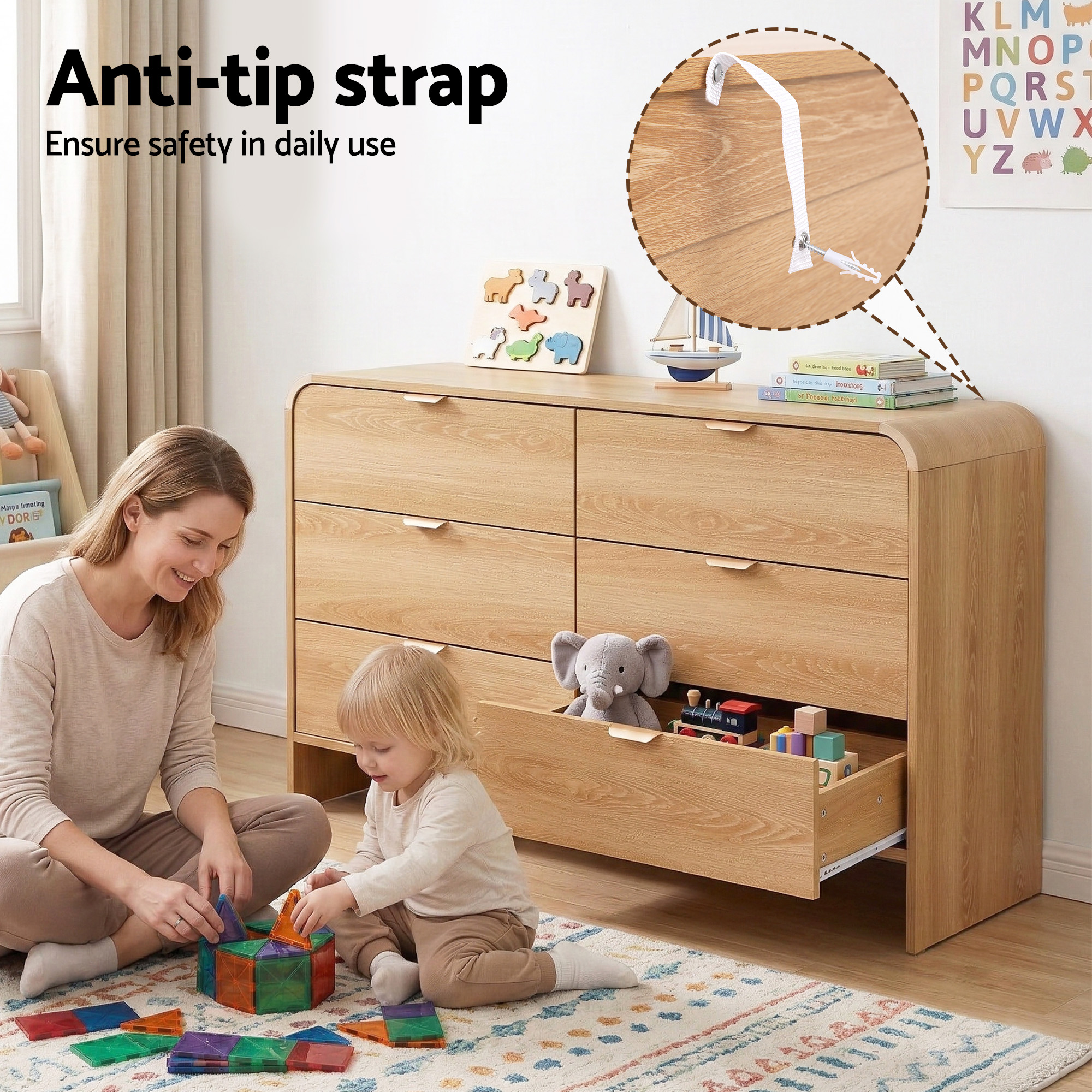 Artiss 6 Chest of Drawers Dresser Cabinet Pine - Image 5