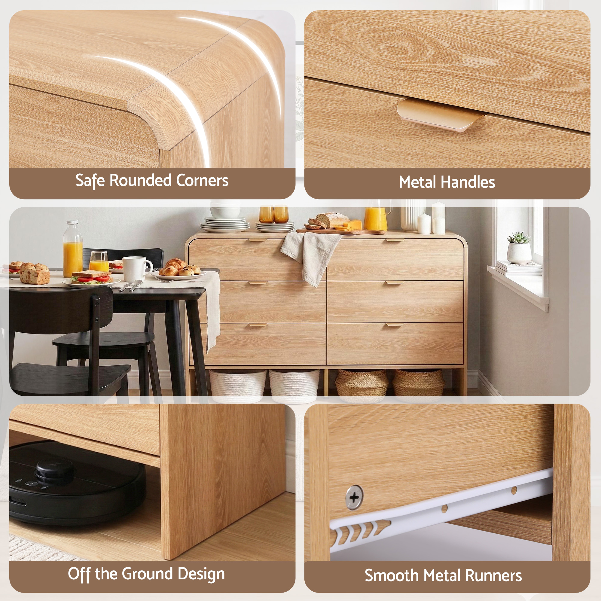 Artiss 6 Chest of Drawers Dresser Cabinet Pine - Image 8