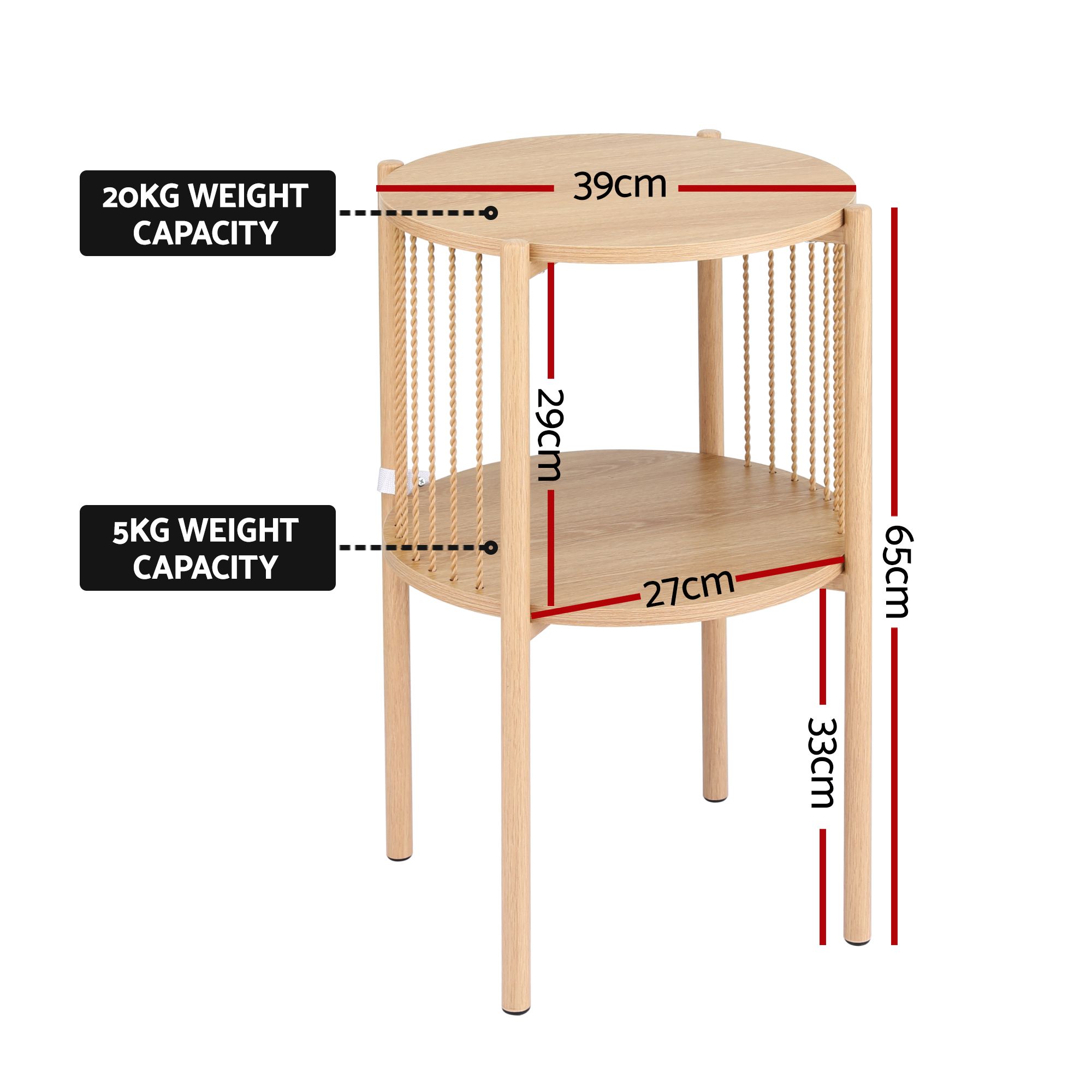 Artiss Set of 2 End Tables Coffee Table 2-Tier Round Wood - Image 2
