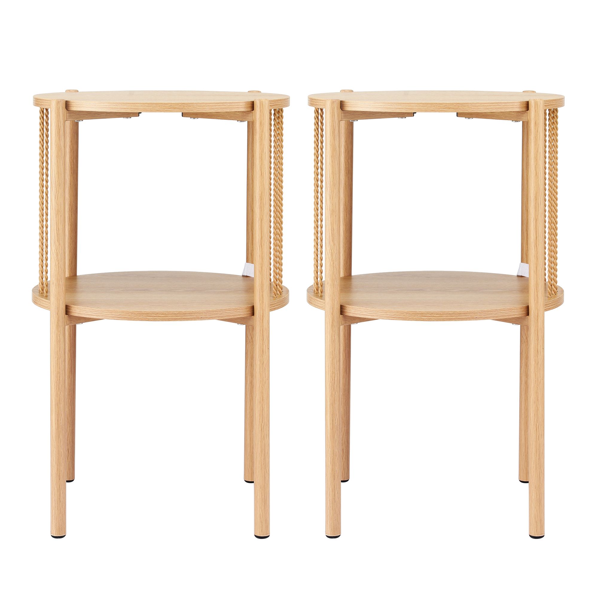 Artiss Set of 2 End Tables Coffee Table 2-Tier Round Wood - Image 3
