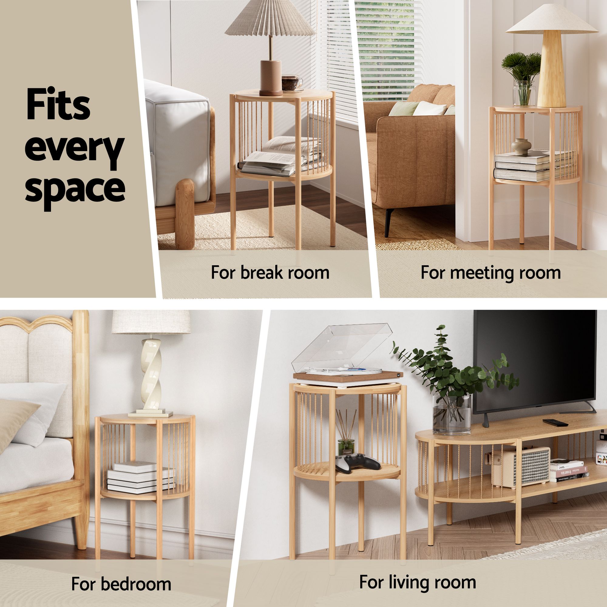 Artiss Set of 2 End Tables Coffee Table 2-Tier Round Wood - Image 6